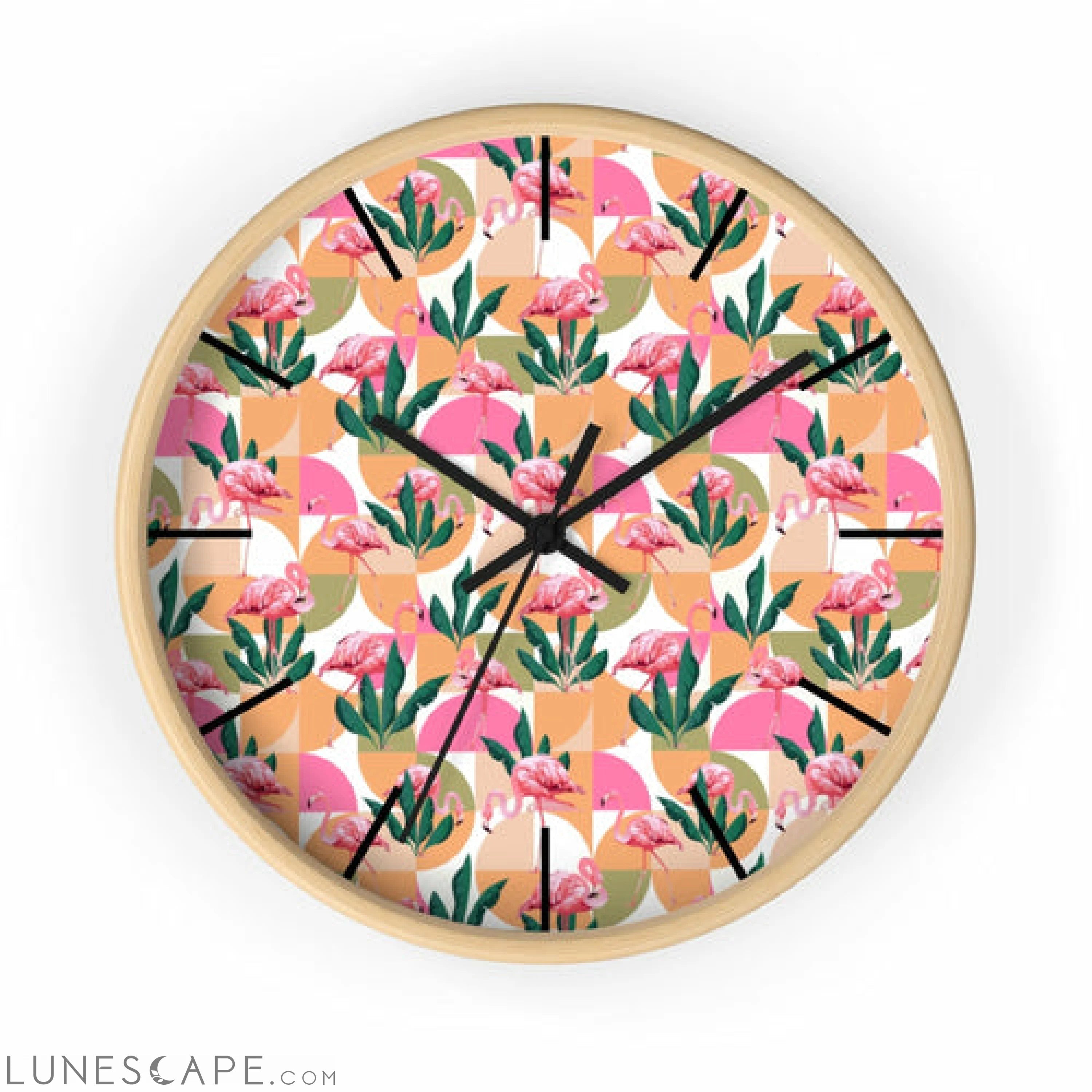 Retro Pink Flamingo Geometric Clock LUNESCAPE