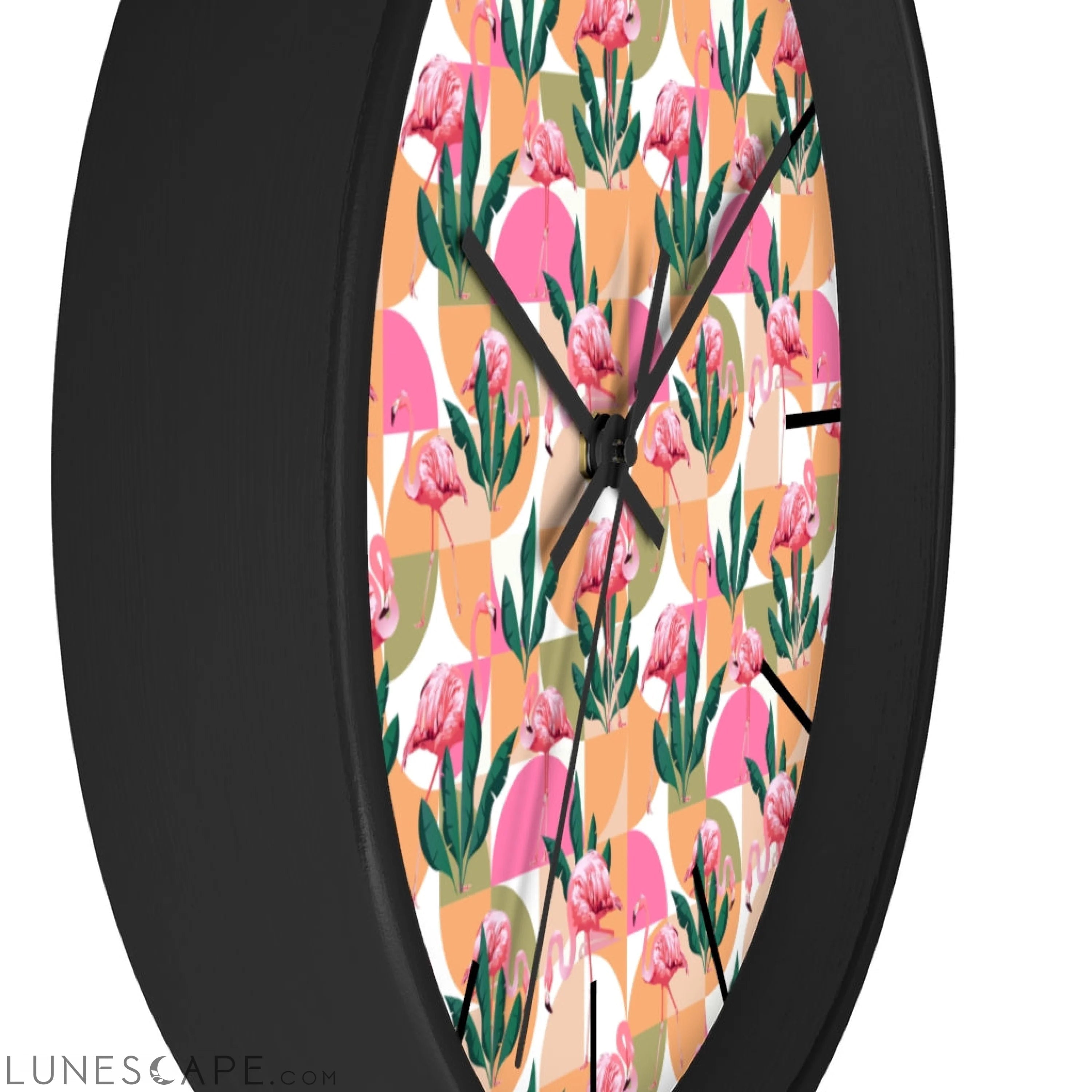 Retro Pink Flamingo Geometric Clock LUNESCAPE