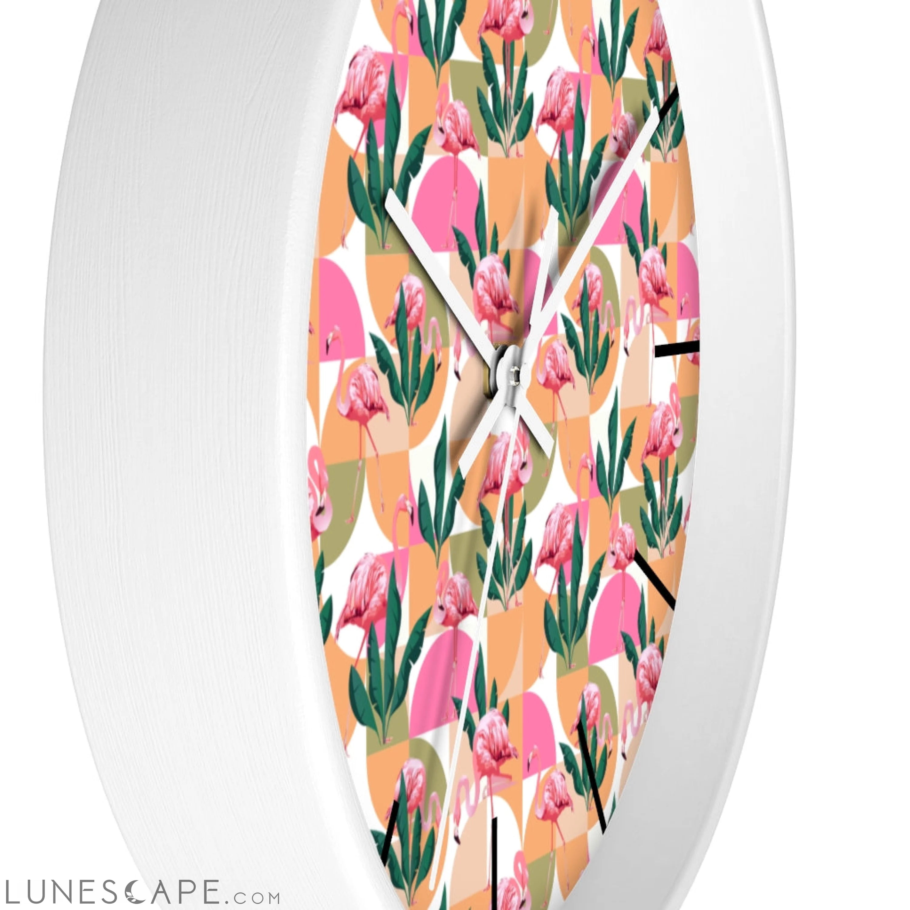 Retro Pink Flamingo Geometric Clock LUNESCAPE