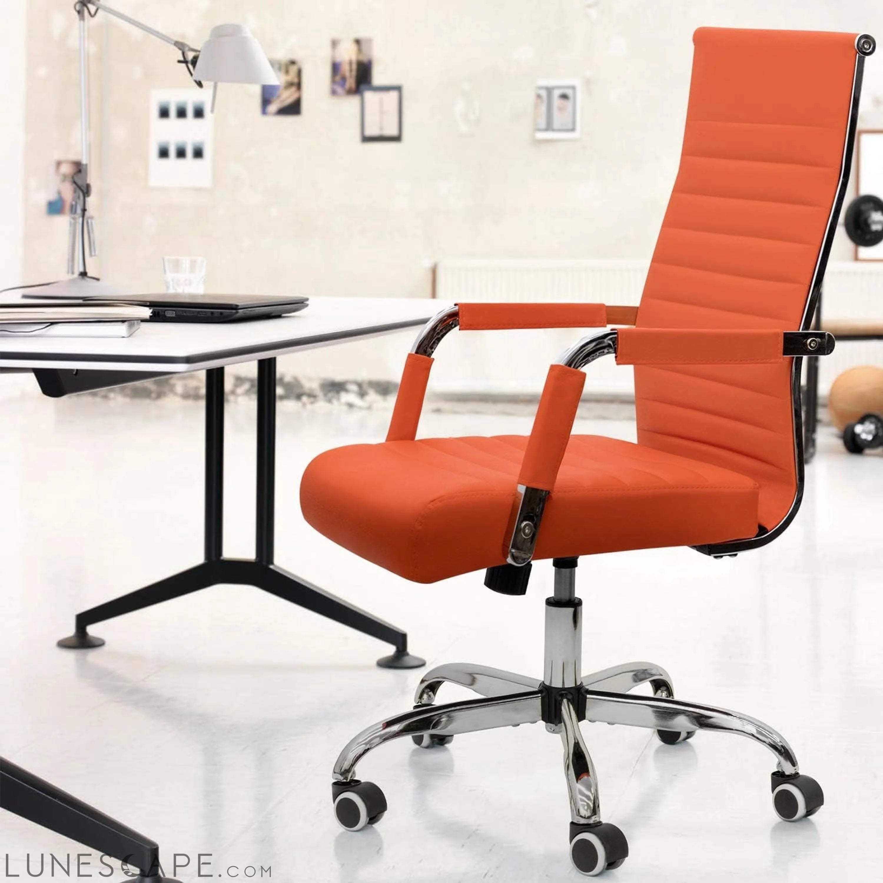 Ribbed Office Desk Chair Mid-Back Leather Executive Conference Task LUNESCAPE