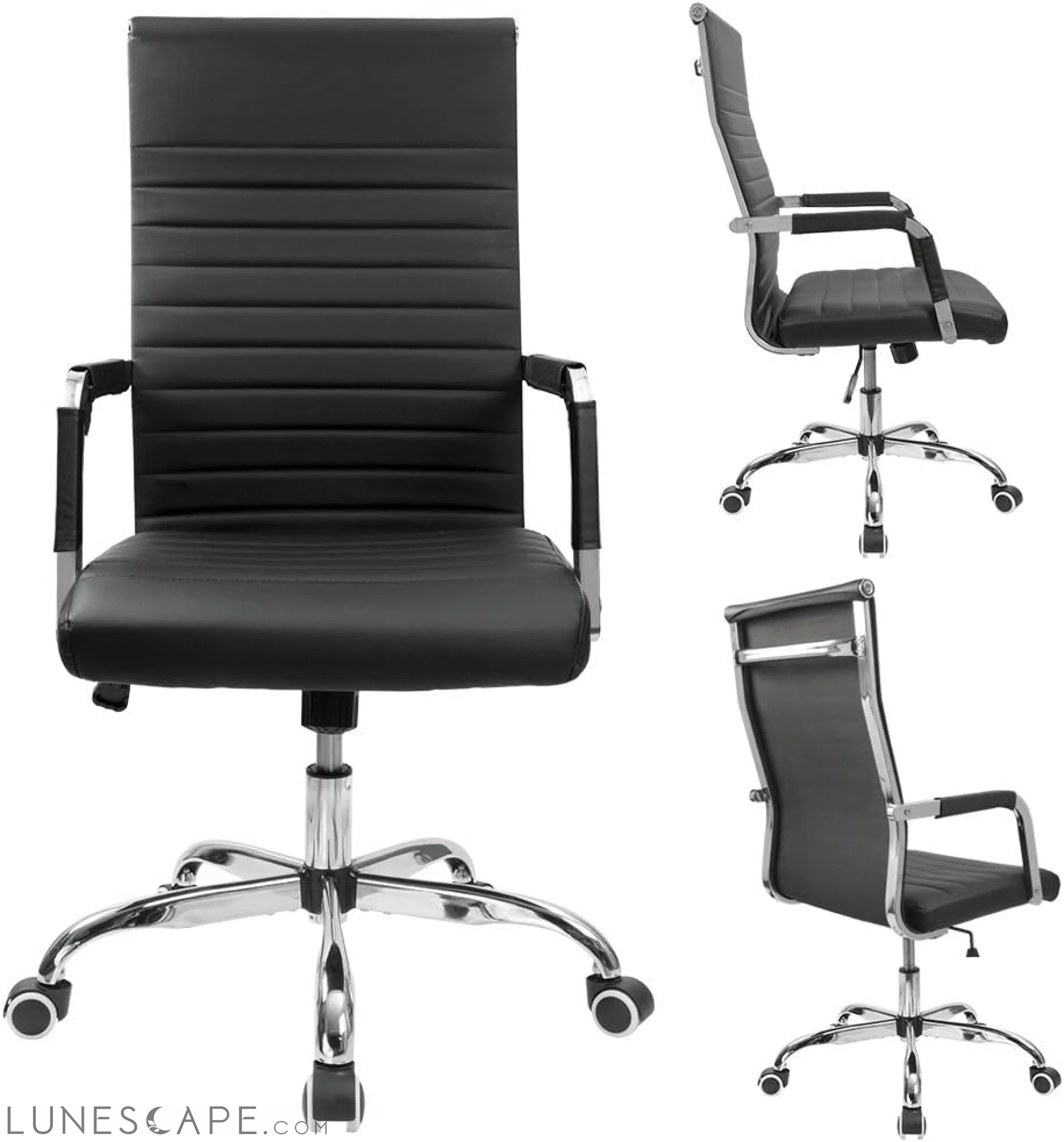 Ribbed Office Desk Chair Mid-Back PU Leather Executive Conference Task LUNESCAPE