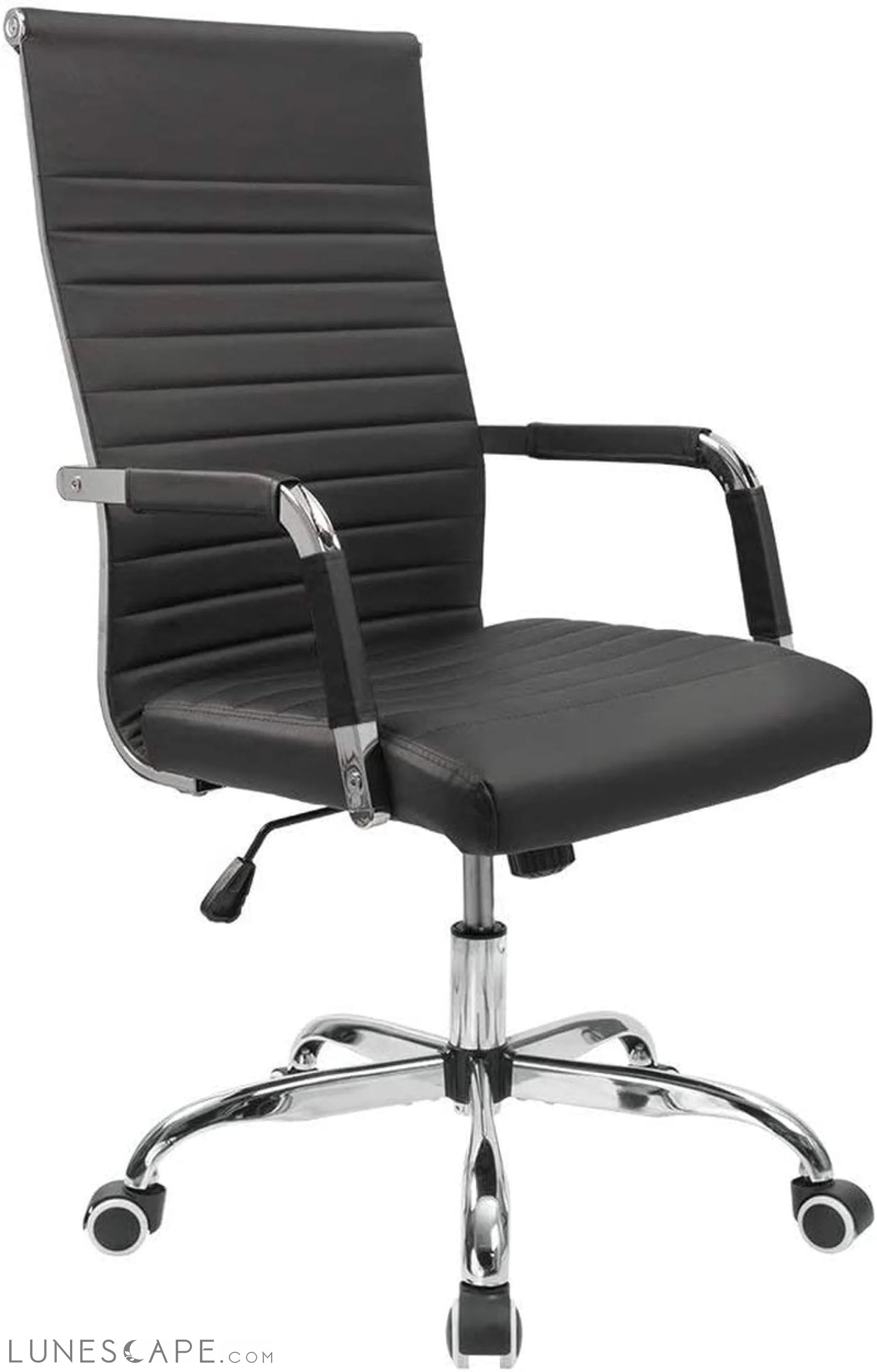 Ribbed Office Desk Chair Mid-Back PU Leather Executive Conference Task LUNESCAPE