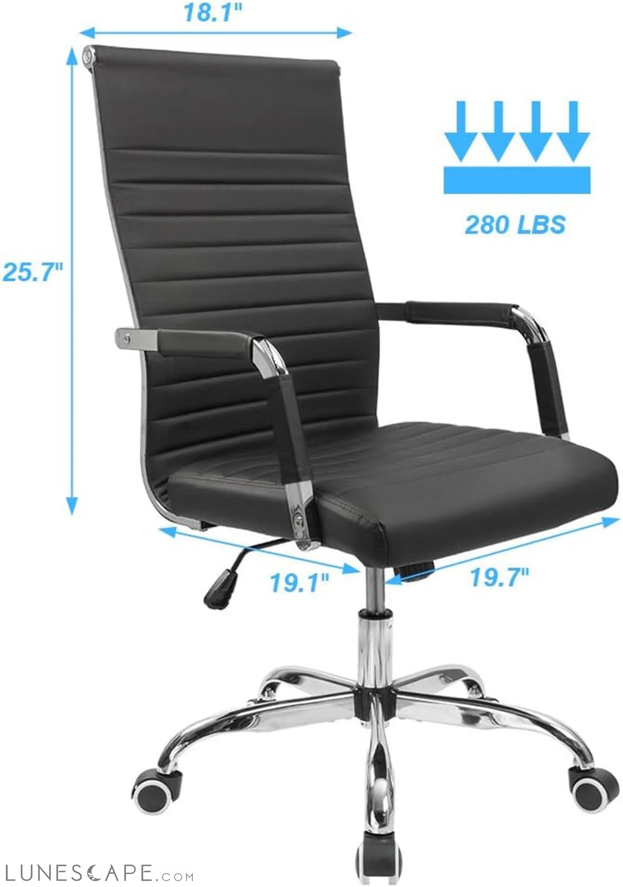 Ribbed Office Desk Chair Mid-Back PU Leather Executive Conference Task LUNESCAPE