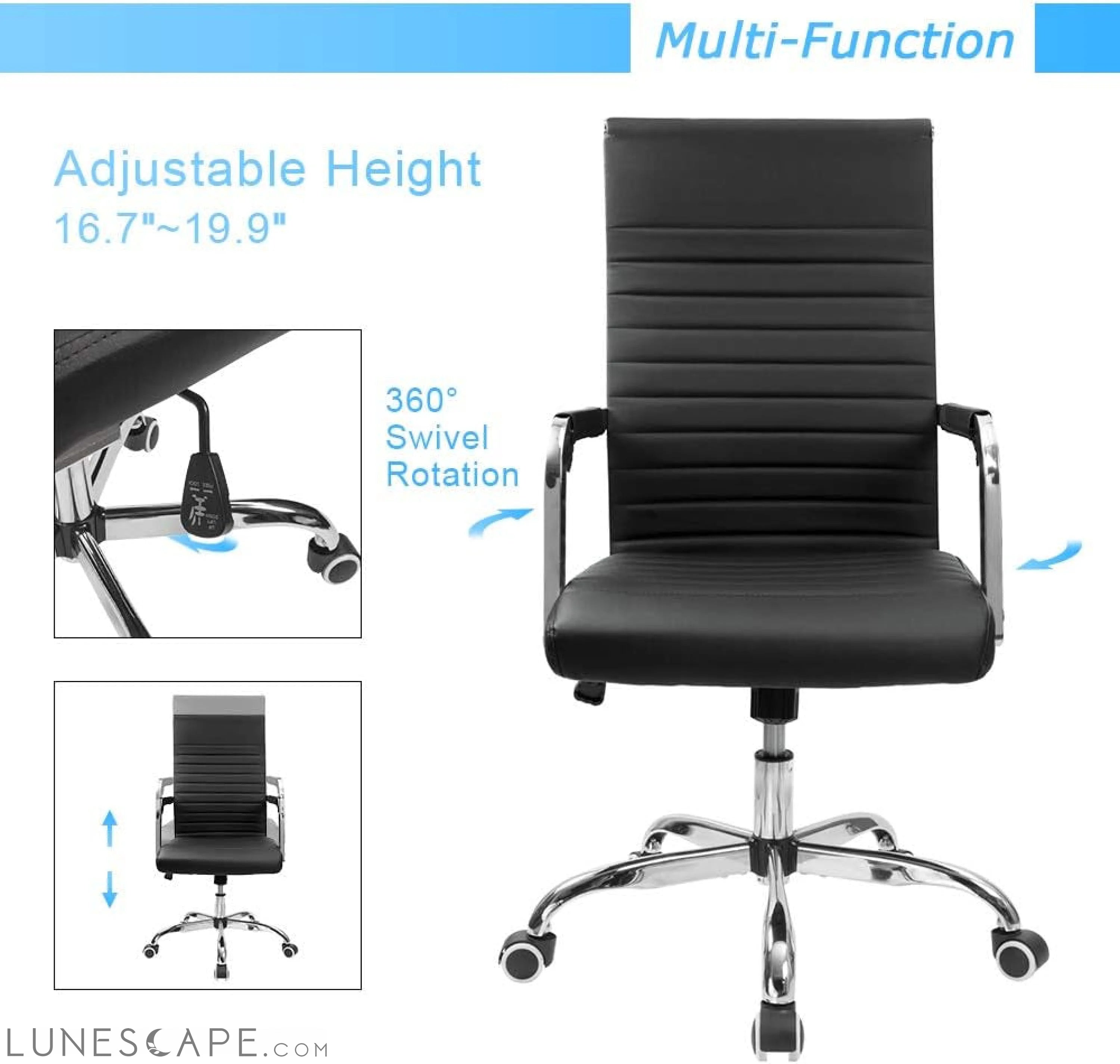 Ribbed Office Desk Chair Mid-Back PU Leather Executive Conference Task LUNESCAPE