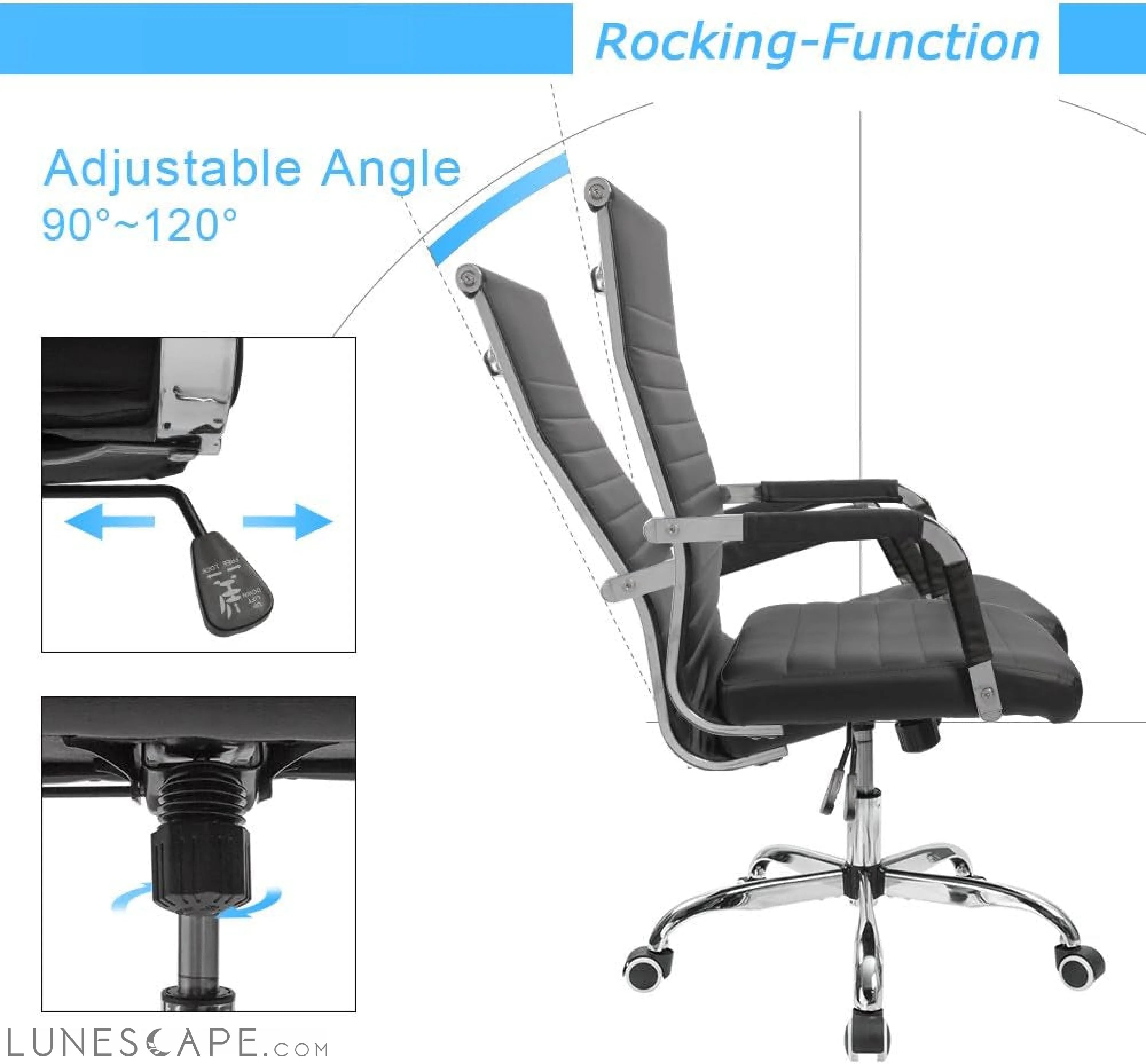 Ribbed Office Desk Chair Mid-Back PU Leather Executive Conference Task LUNESCAPE