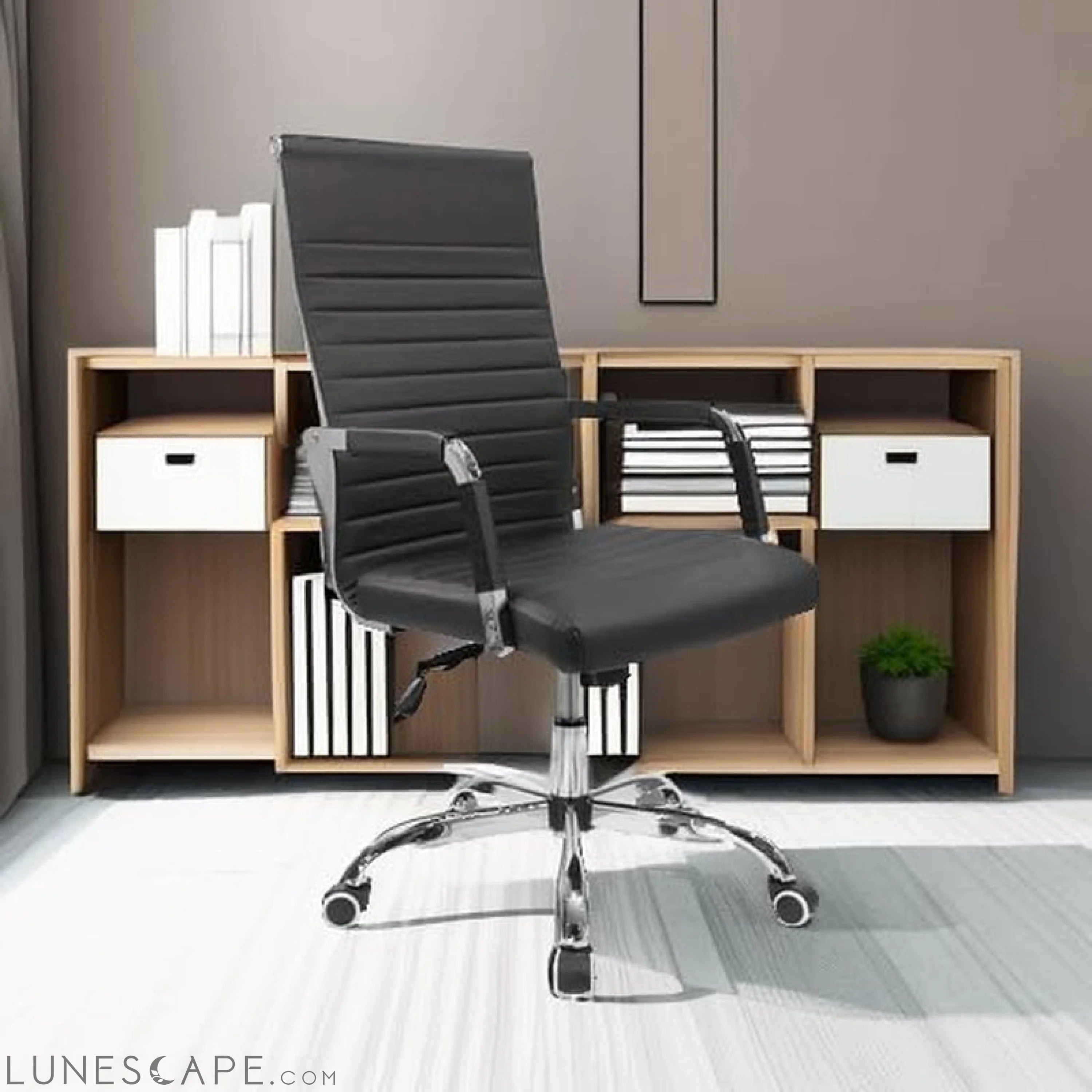 Ribbed Office Desk Chair Mid-Back PU Leather Executive Conference Task LUNESCAPE