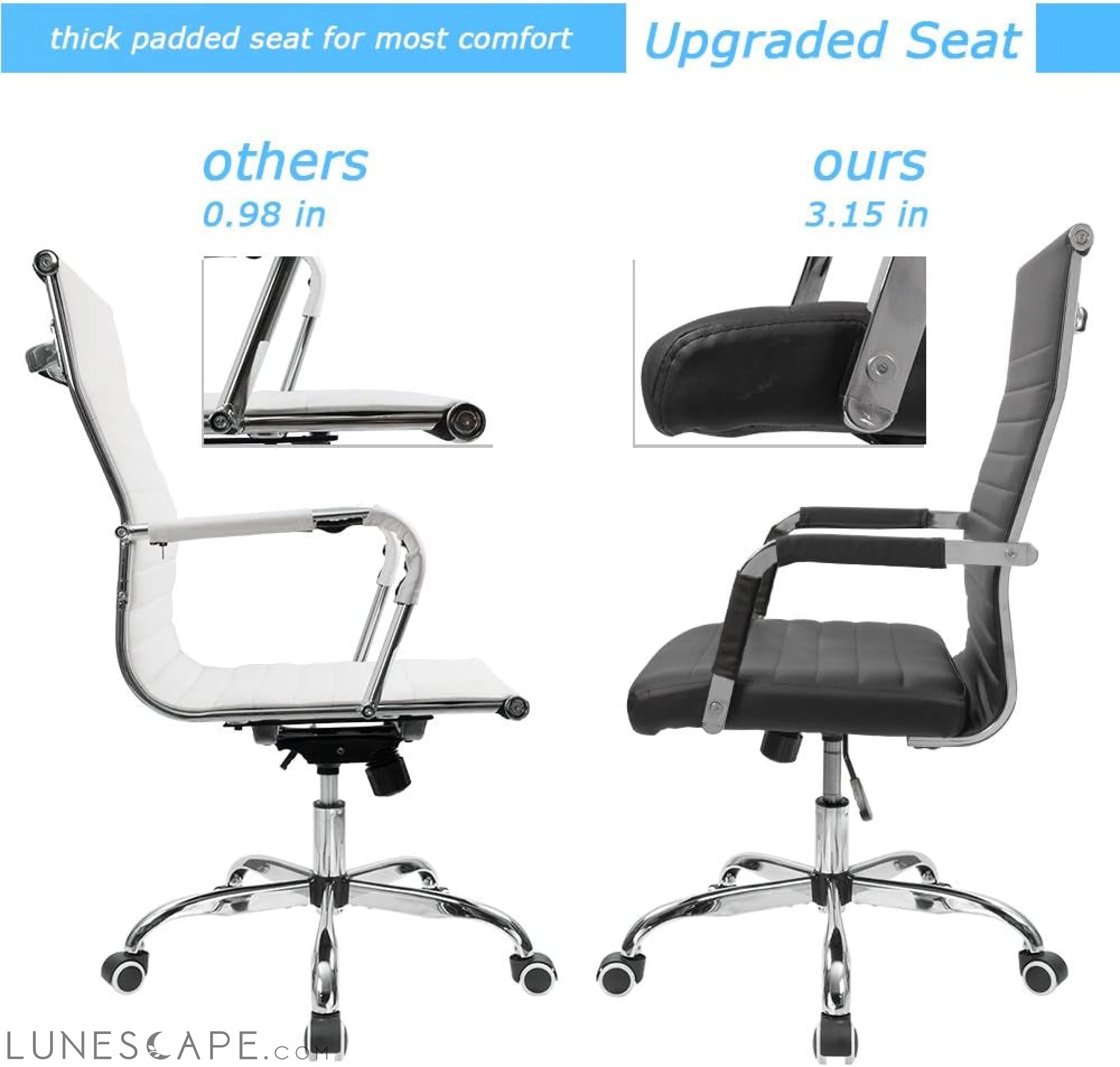 Ribbed Office Desk Chair Mid-Back PU Leather Executive Conference Task LUNESCAPE