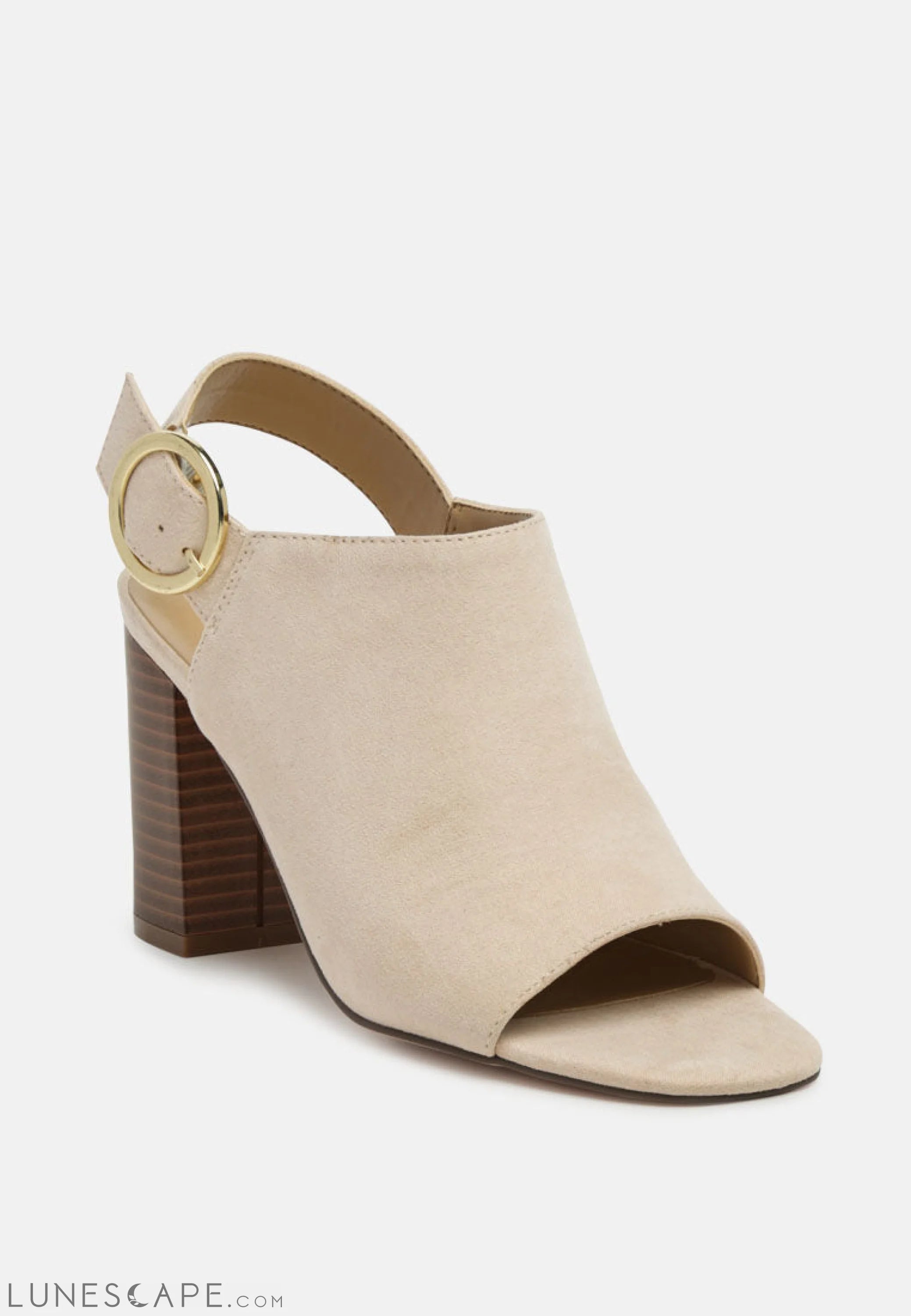Roisin Stacked Block Heel Faux Suede Slingback Block Heel Open-Toe Sandal Bootie LUNESCAPE