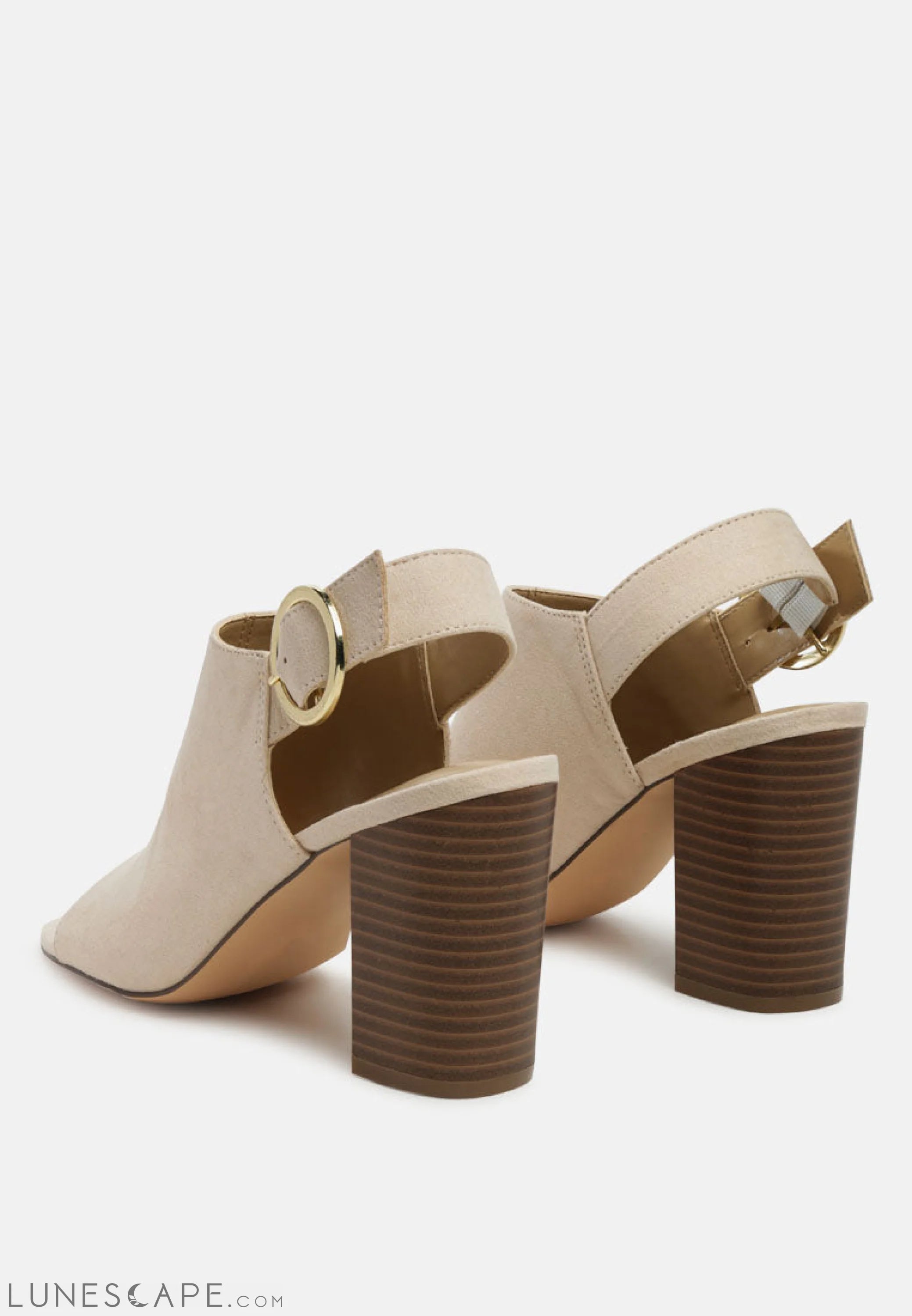 Roisin Stacked Block Heel Faux Suede Slingback Block Heel Open-Toe Sandal Bootie LUNESCAPE