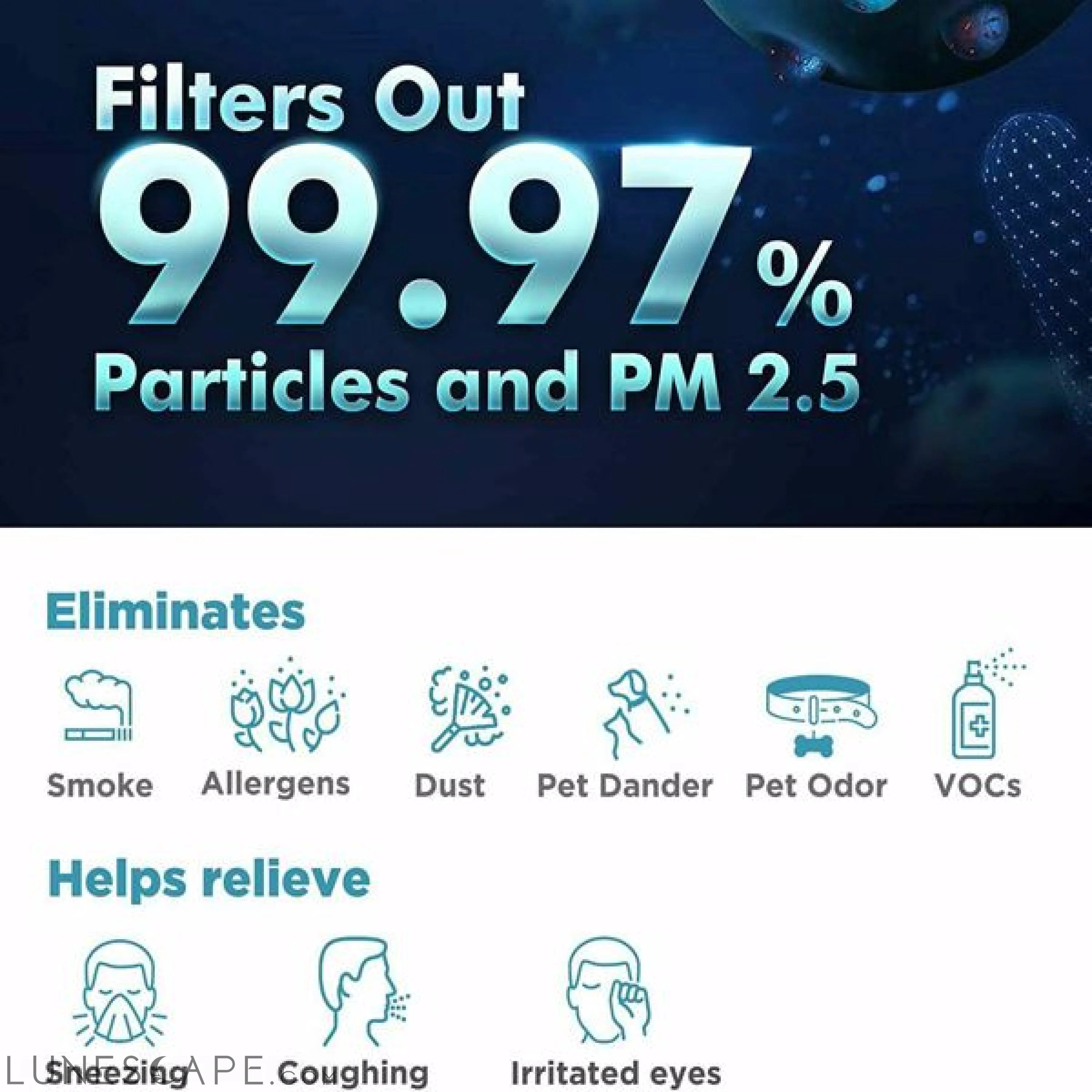 Room Car Air Purifier Home Smoke Cleaner Indoor Dust Odor Remover LUNESCAPE