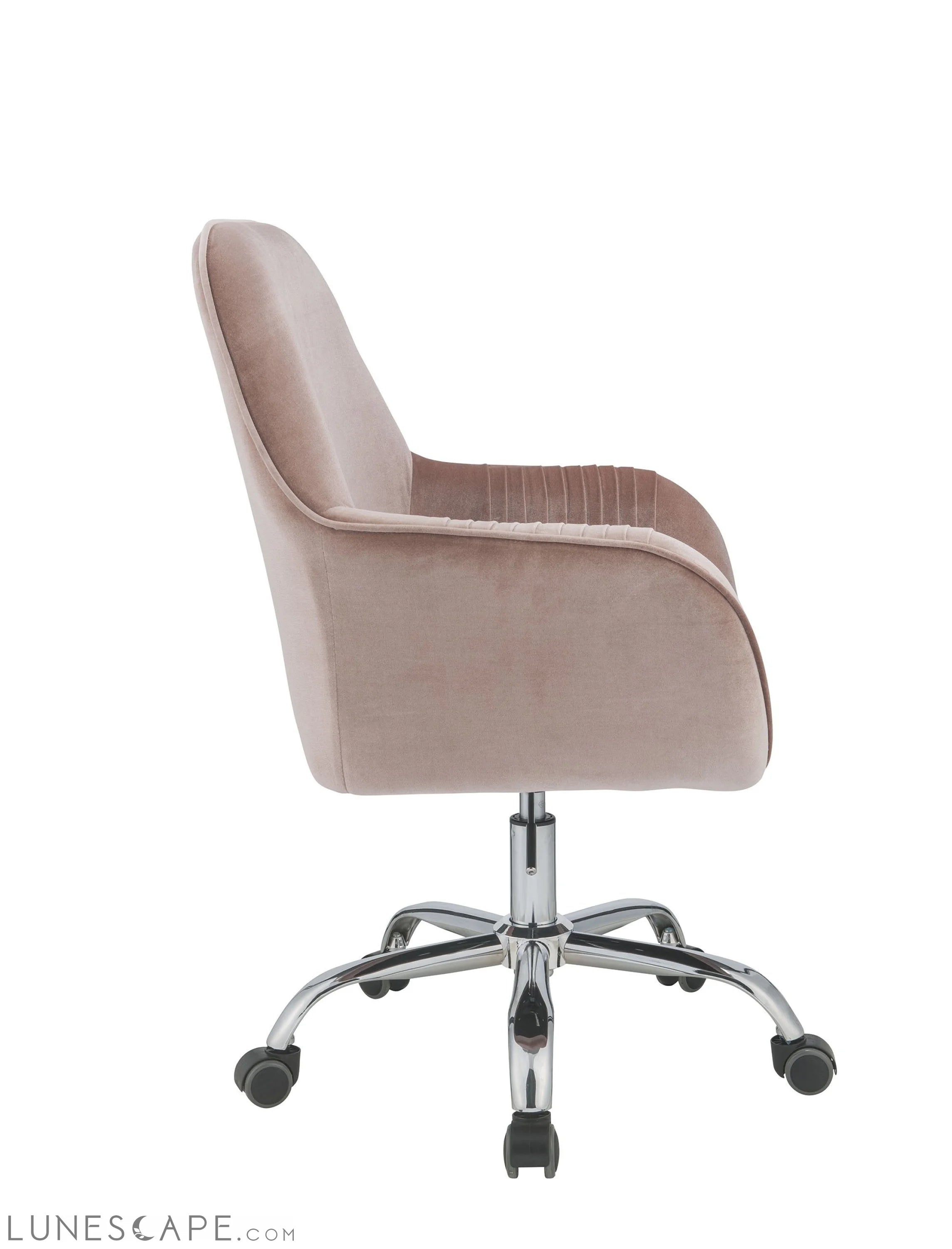 Rose Velvet Office Desk Chair on Wheels Stylish Mauve LUNESCAPE