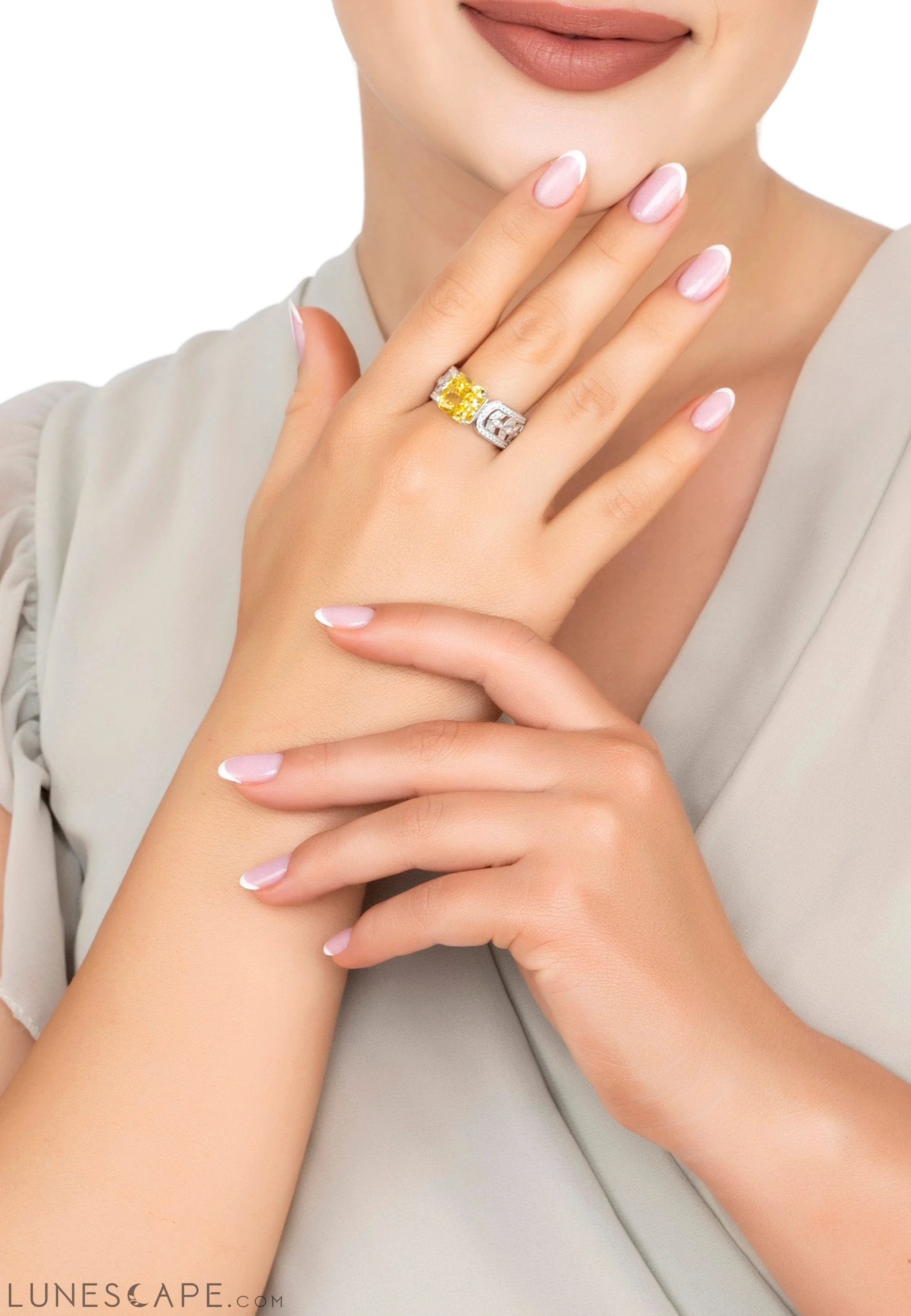 Rowena Cocktail Ring Yellow Topaz Silver LUNESCAPE