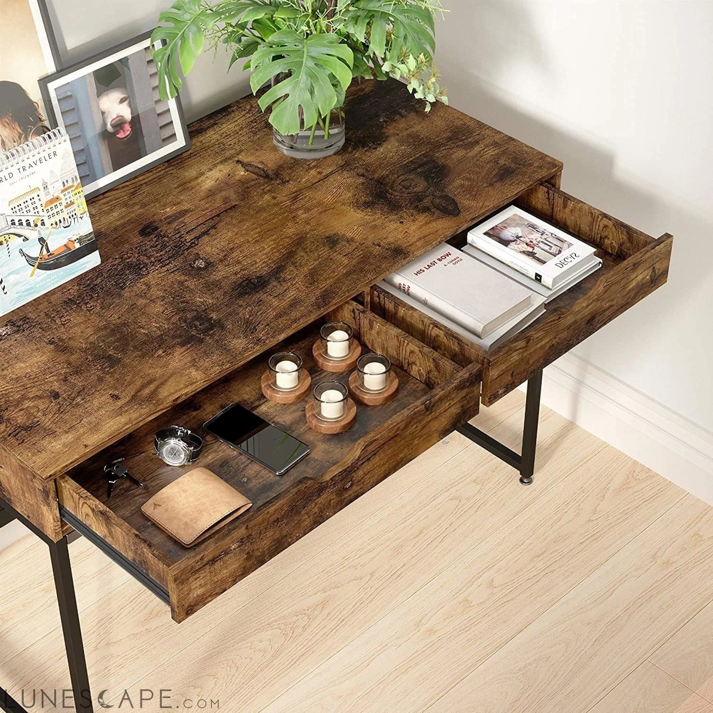 Rustic Brown Small Writing Desk LUNESCAPE