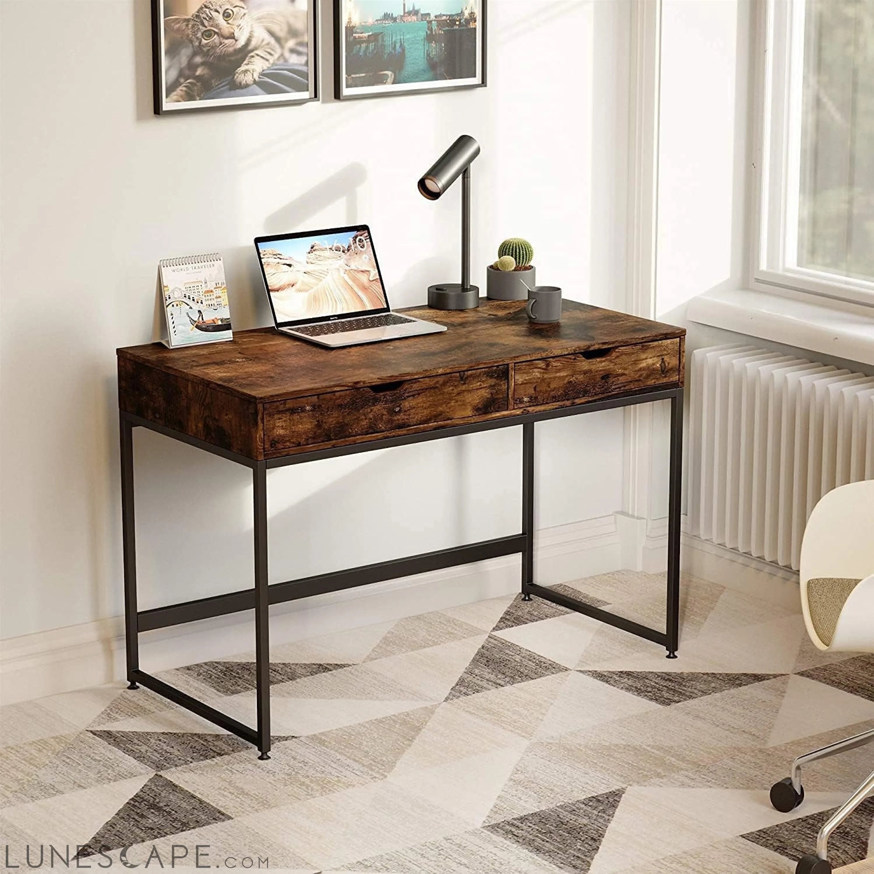Rustic Brown Small Writing Desk LUNESCAPE