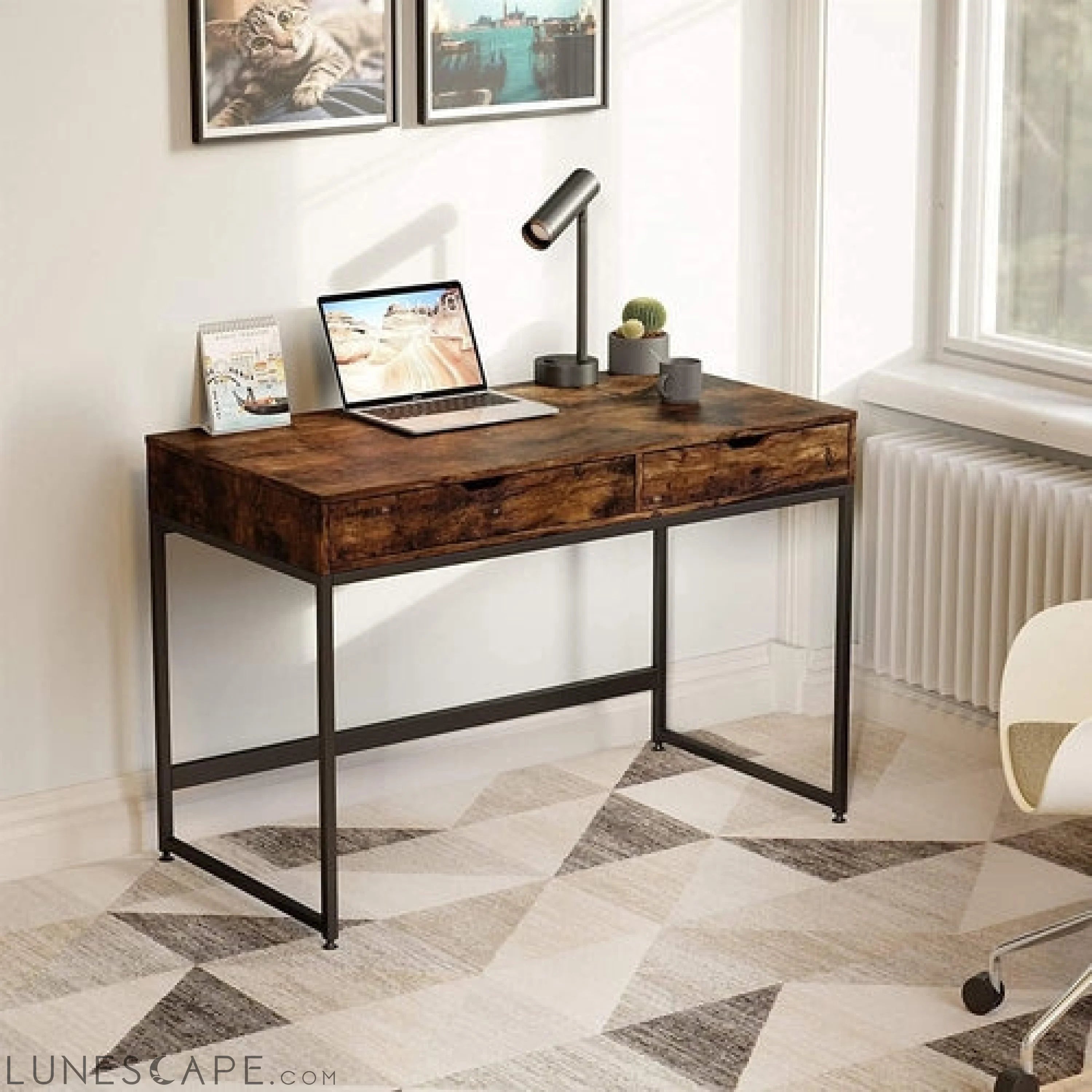 Rustic Brown Small Writing Desk LUNESCAPE