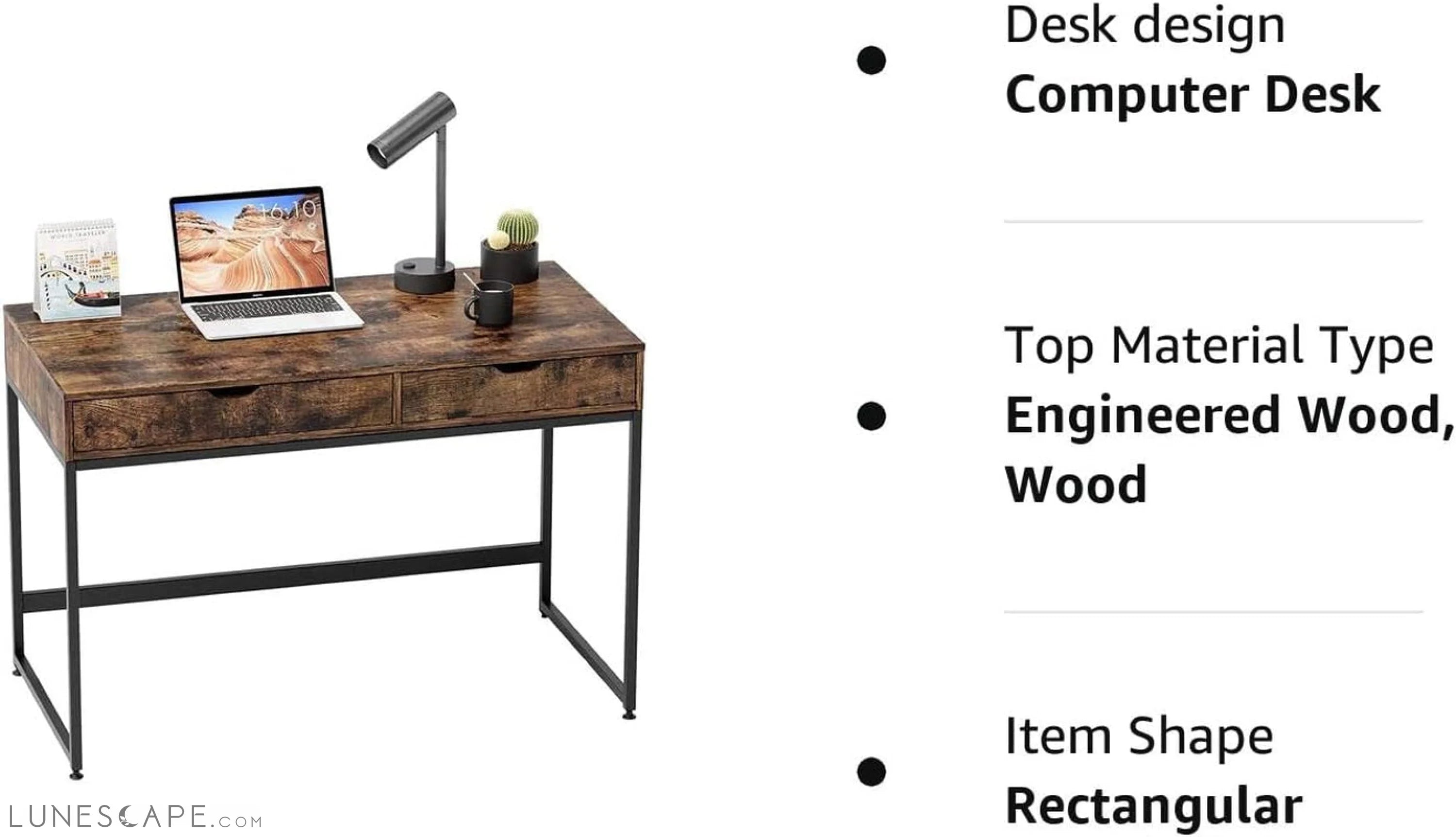 Rustic Brown Small Writing Desk LUNESCAPE