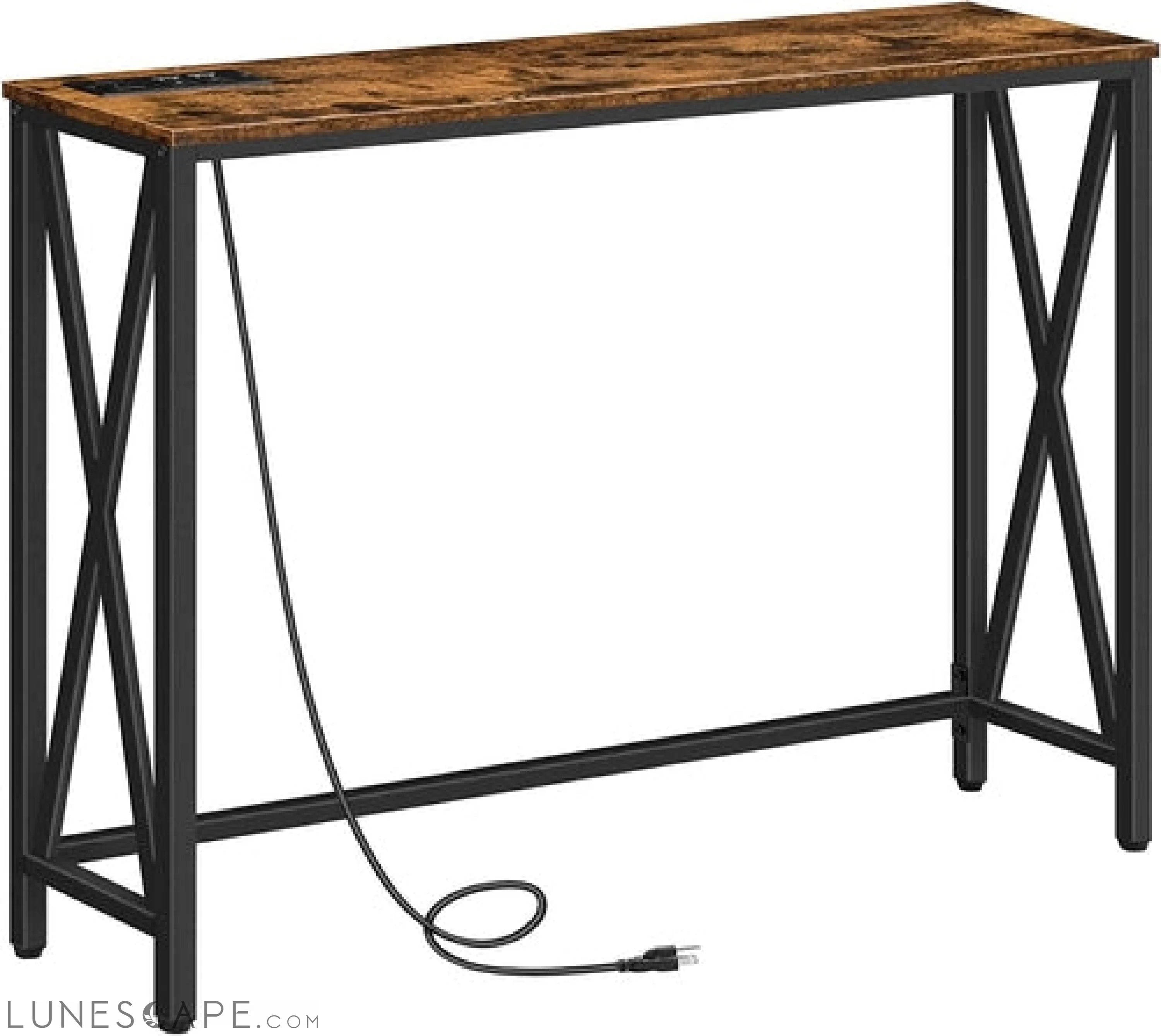Rustic Brown Sofa Table with Power Outlet LUNESCAPE