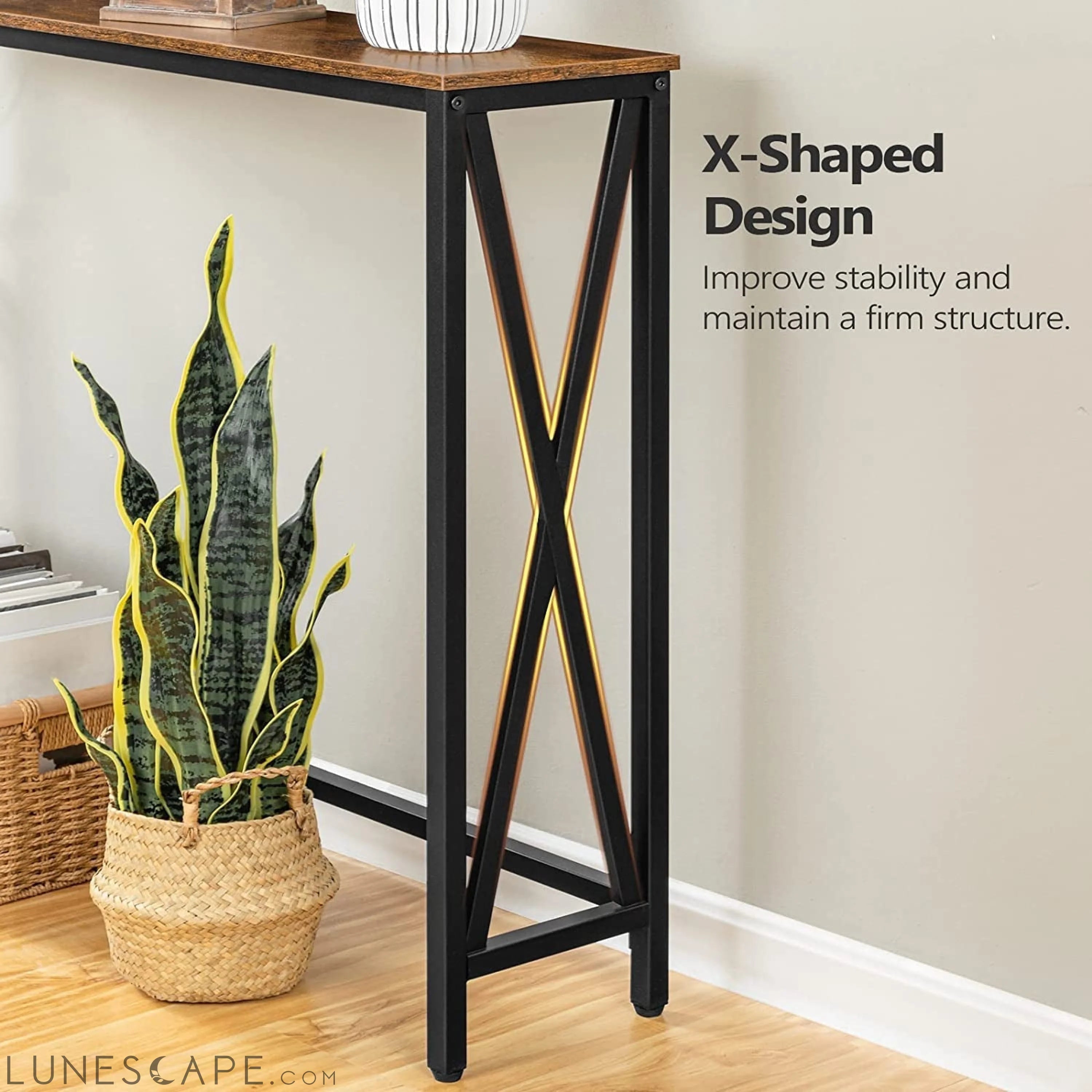 Rustic Brown Sofa Table with Power Outlet LUNESCAPE