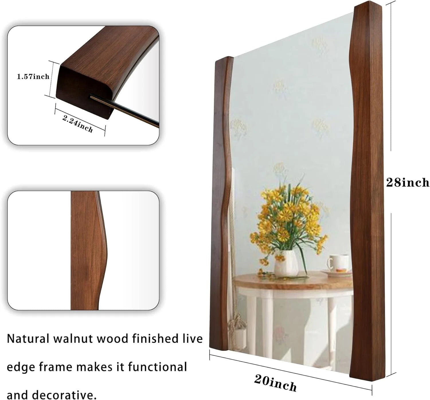 Rustic Brown Wood Bathroom Mirror with Live Edge Frame - Irregular 20 LUNESCAPE