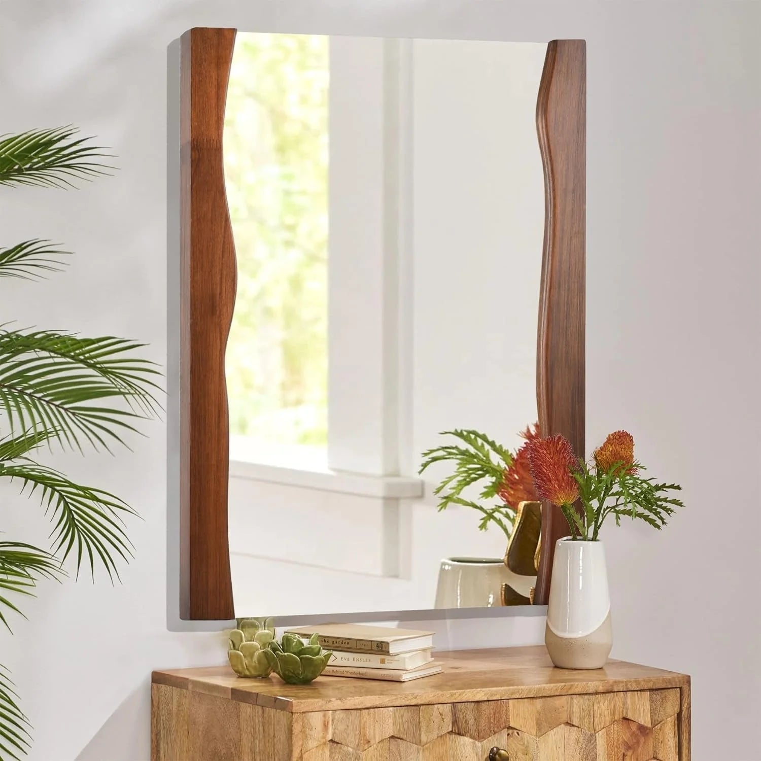 Rustic Brown Wood Bathroom Mirror with Live Edge Frame - Irregular 20 LUNESCAPE