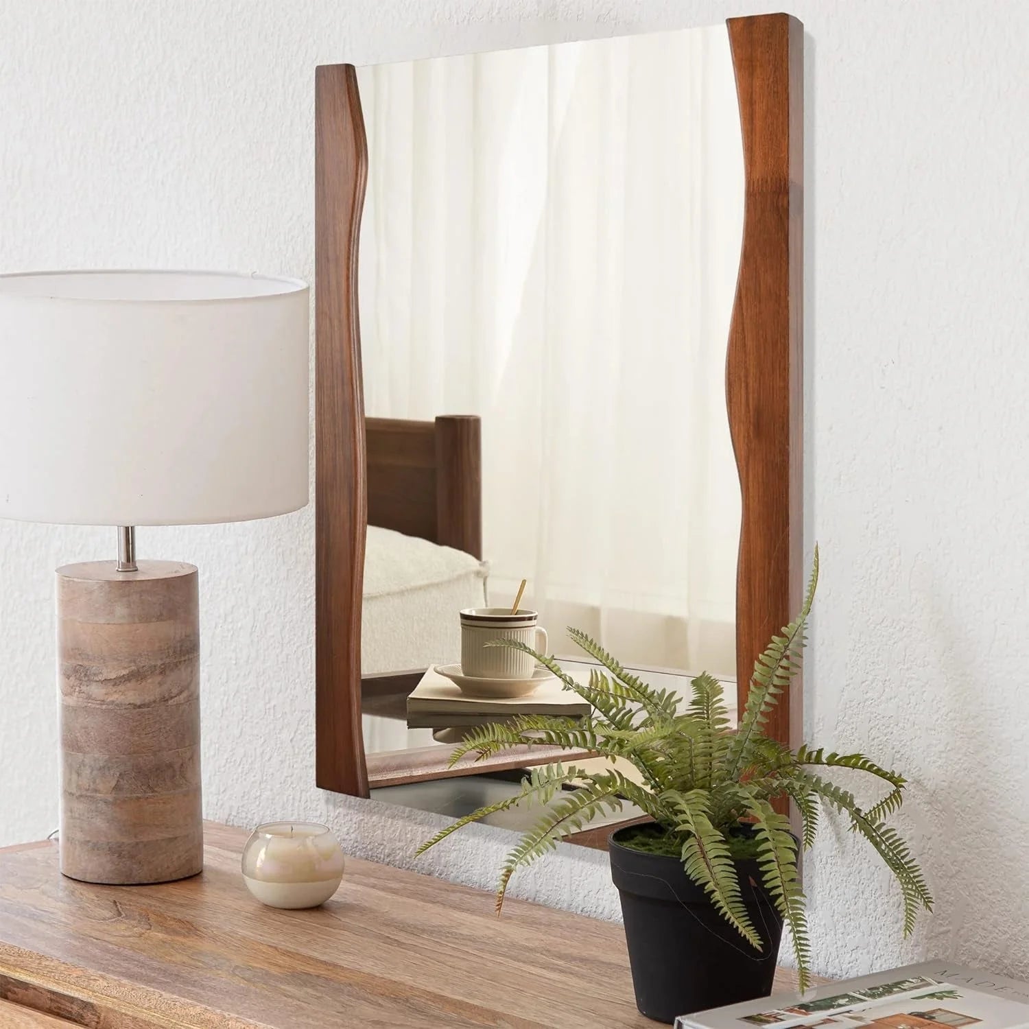 Rustic Brown Wood Bathroom Mirror with Live Edge Frame - Irregular 20 LUNESCAPE