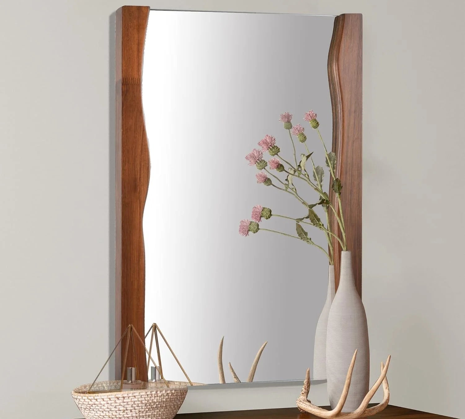 Rustic Brown Wood Bathroom Mirror with Live Edge Frame - Irregular 20 LUNESCAPE