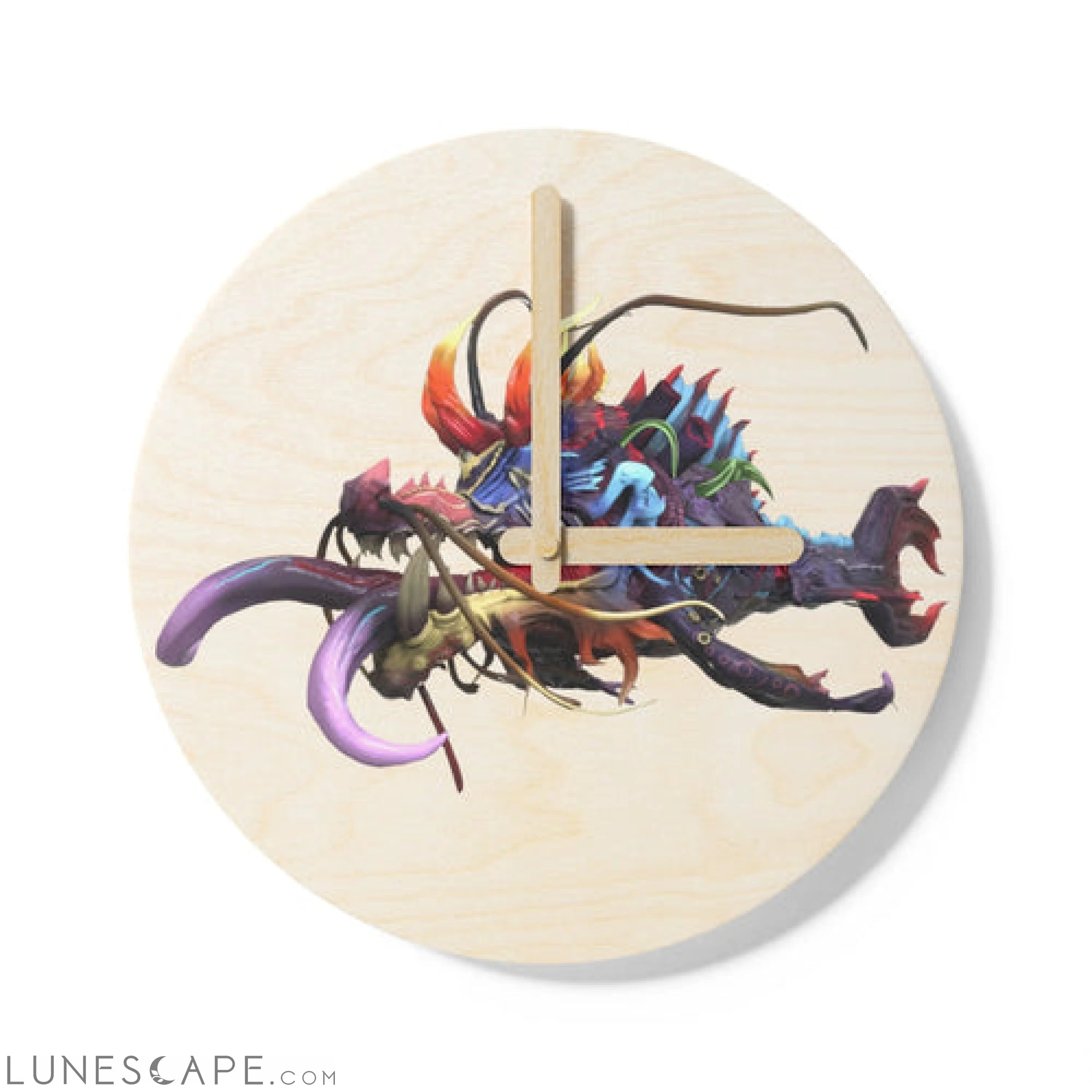 Ryuuk the Fish Dragon God Wooden Wall Clock LUNESCAPE