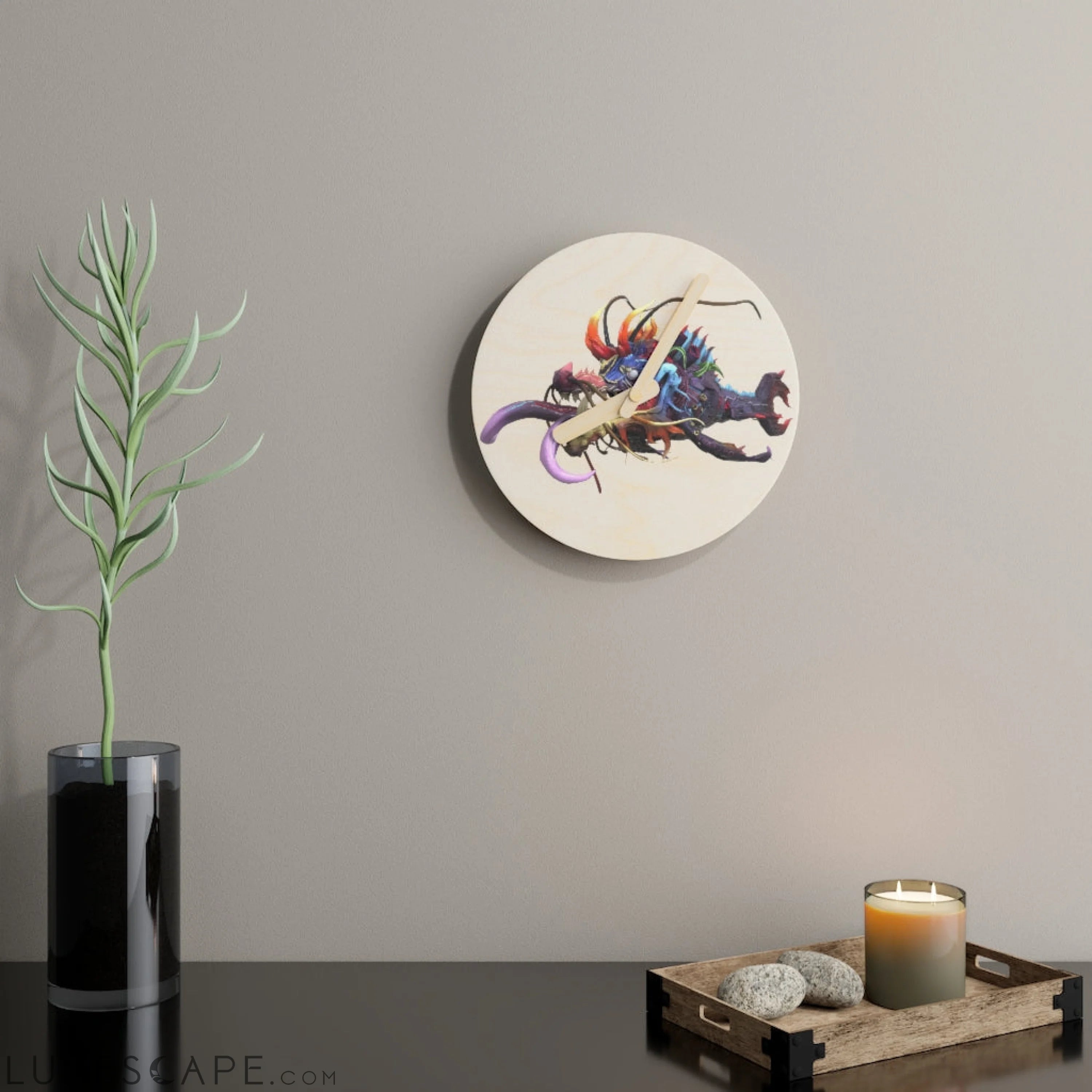 Ryuuk the Fish Dragon God Wooden Wall Clock LUNESCAPE