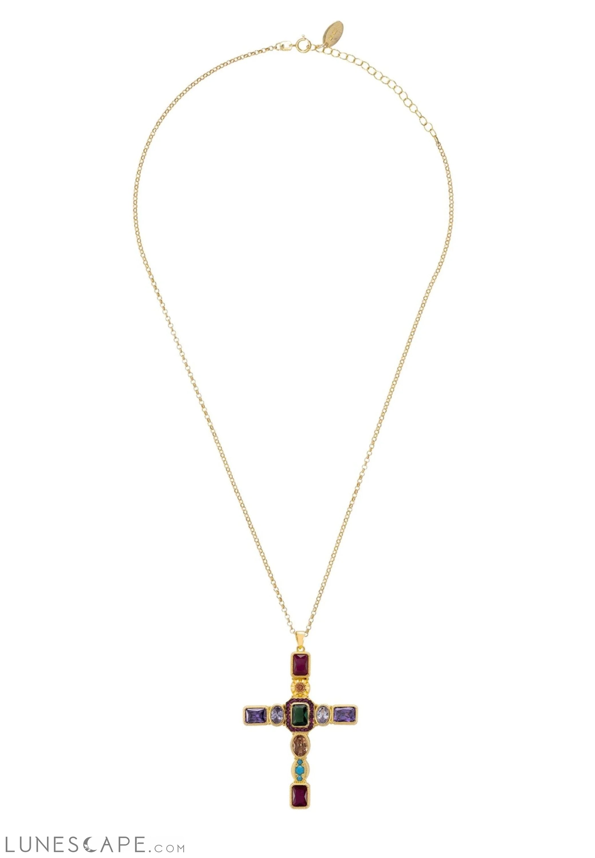 Santa Maria Extra Large Gemstone Cross Pendant Gold LUNESCAPE