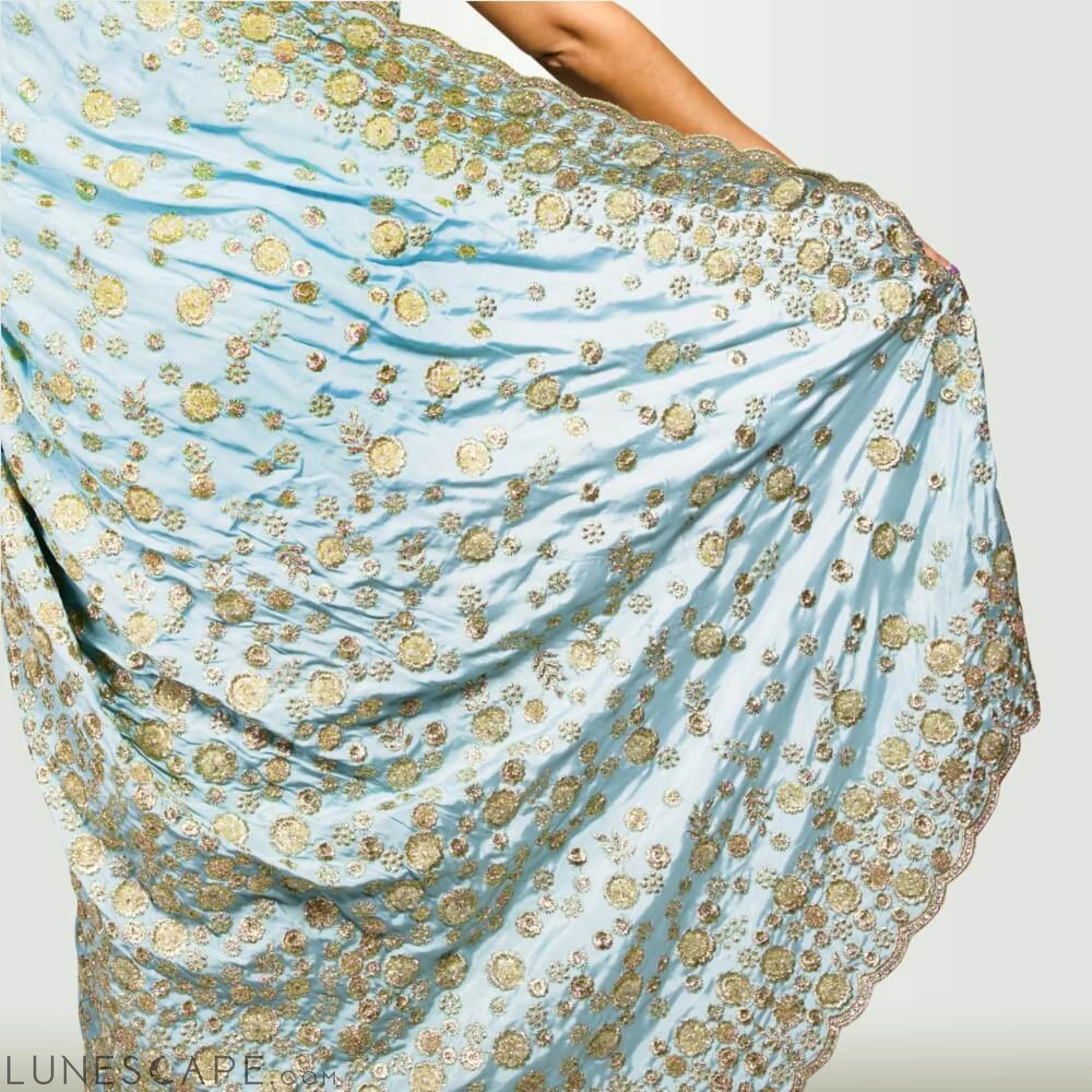 Satin Silk Saree With Beadwork Embroidery - Sky Blue LUNESCAPE