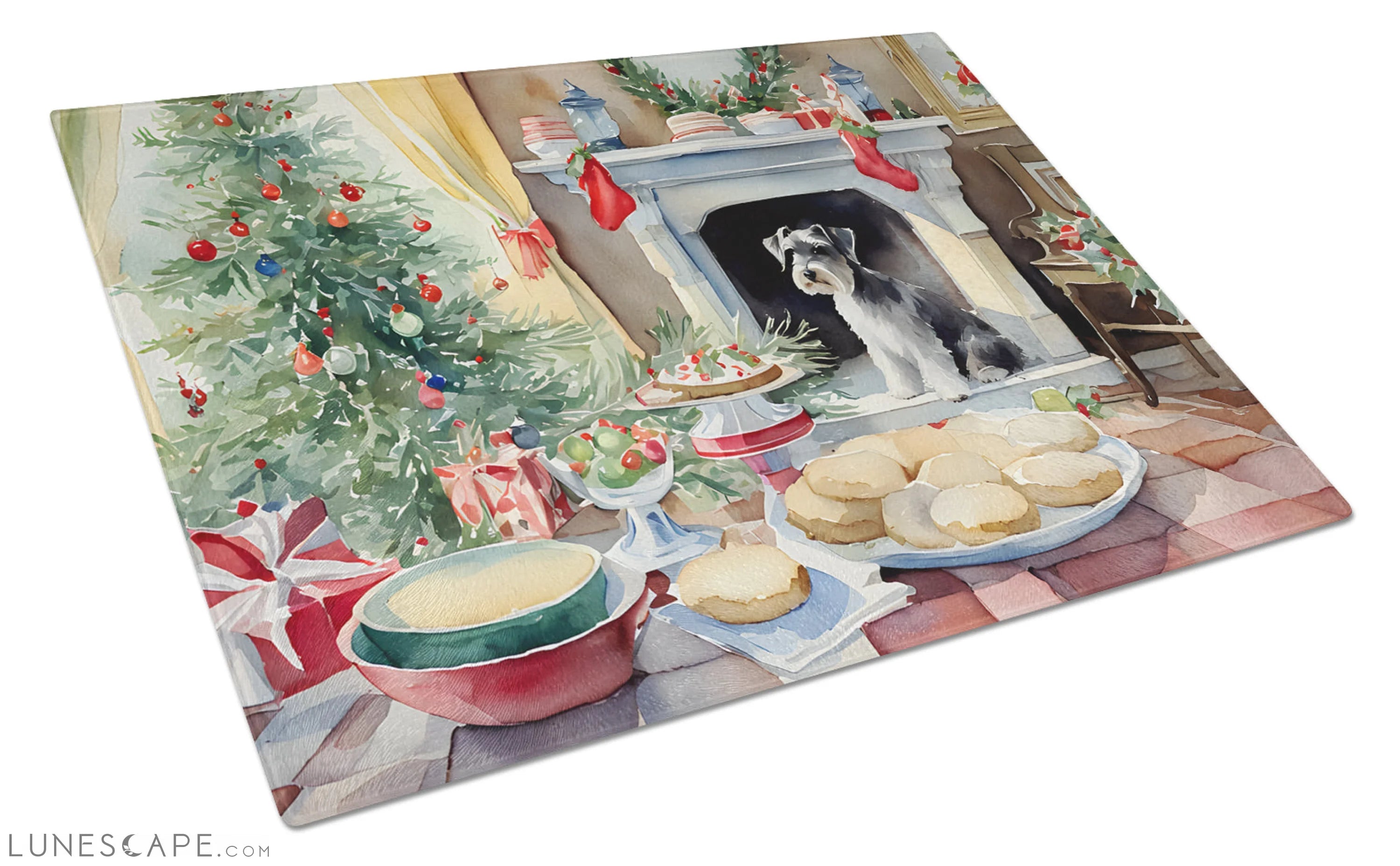 Schnauzer Christmas Cookies Glass Cutting Board LUNESCAPE