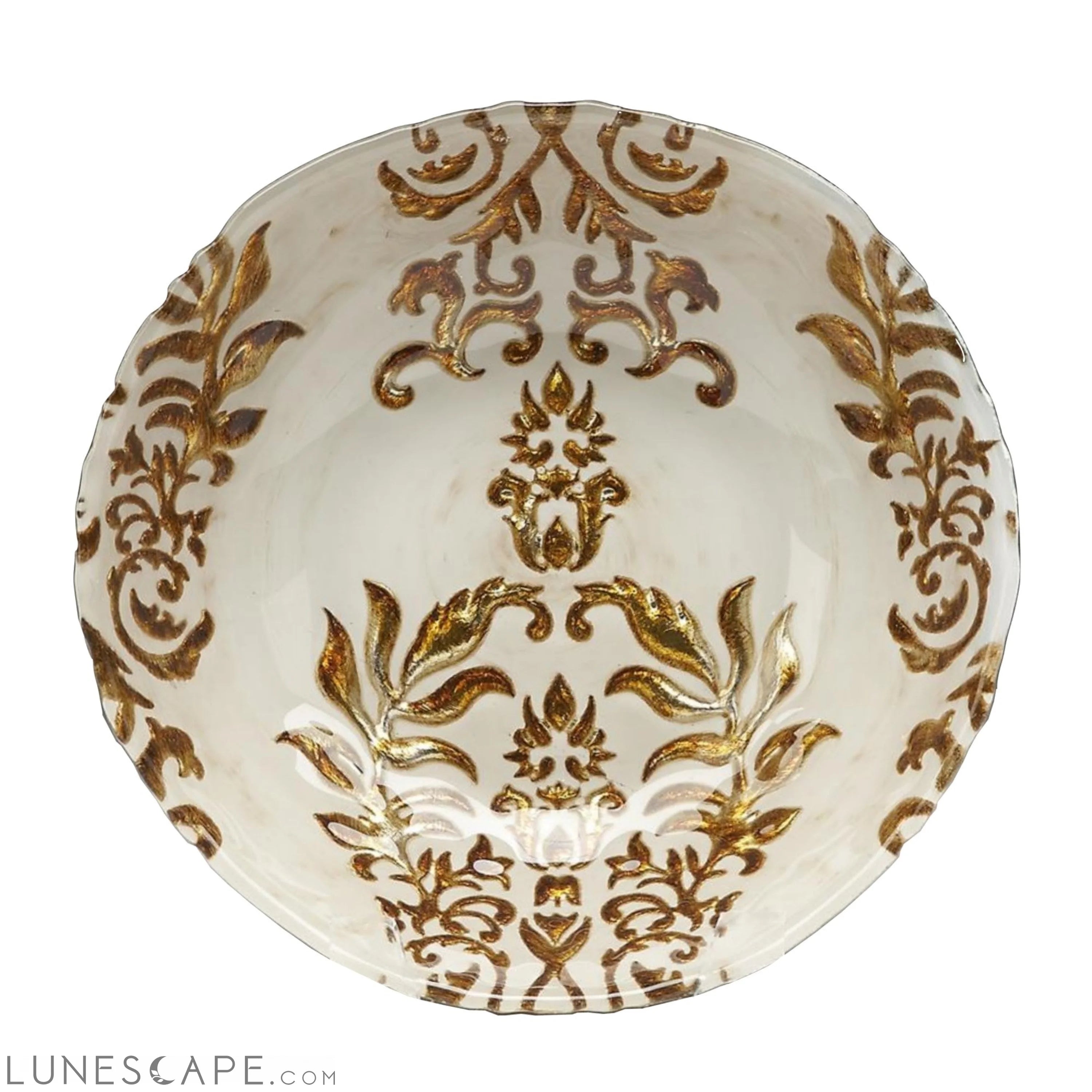 Set/4 DAMASK 7.5" IVORY/GOLD BOWLS LUNESCAPE