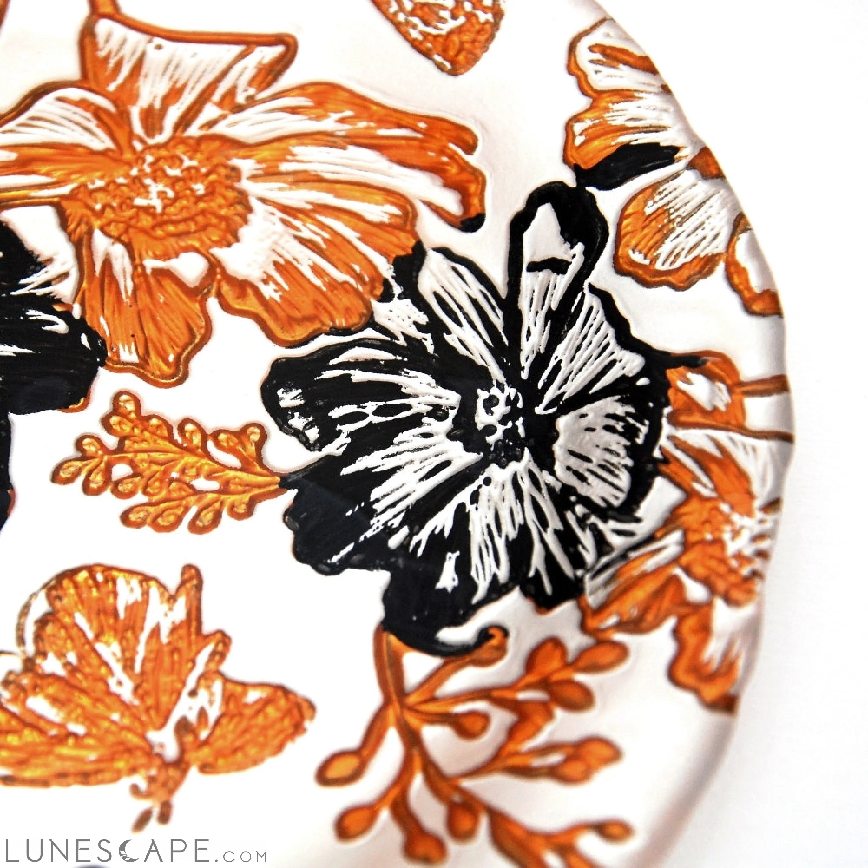 Set/4 PAPILLON CREAM GOLD BLACK SIDE PLATES LUNESCAPE