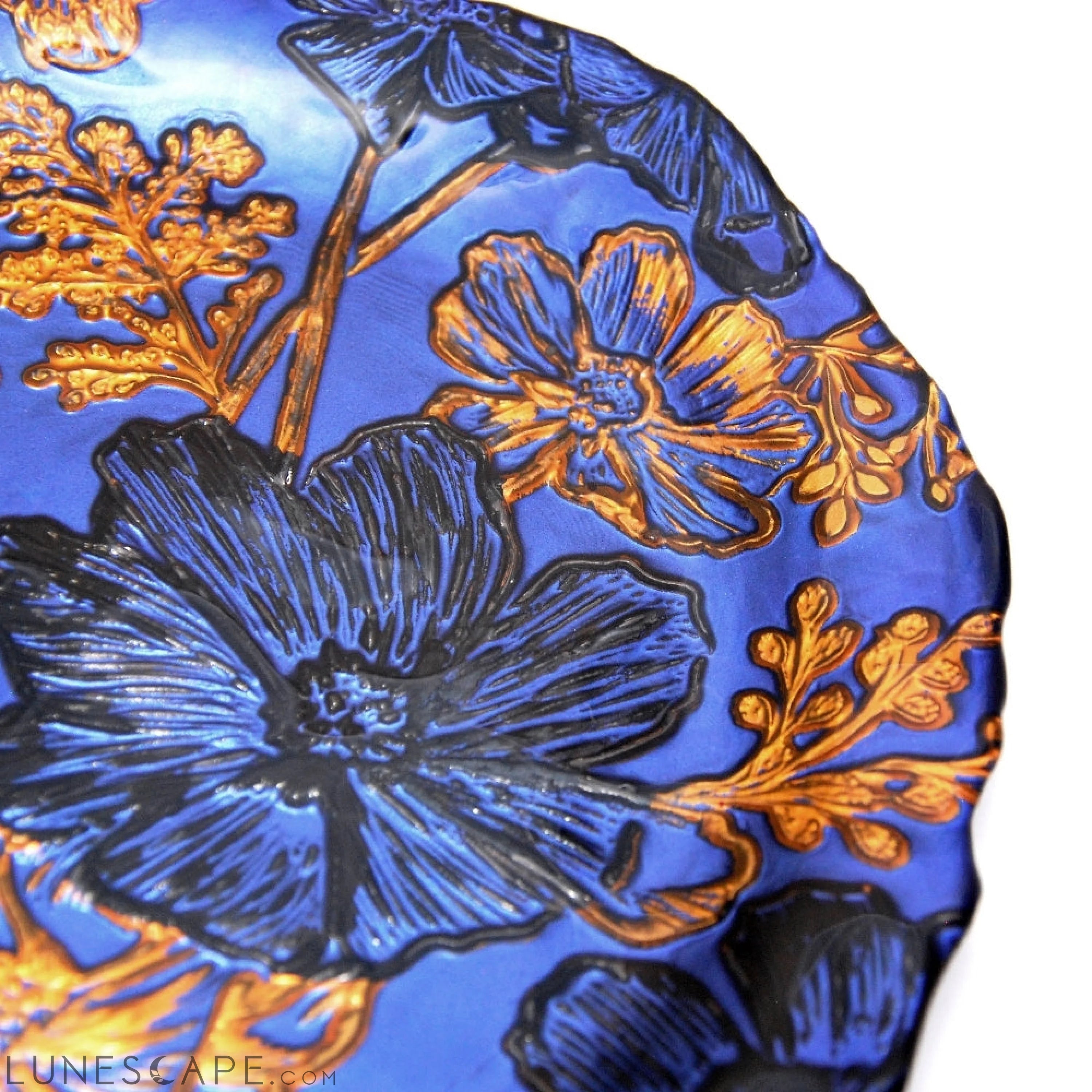 Set/4 PAPILLON INDIGO GOLD BLACK SIDE PLATES LUNESCAPE