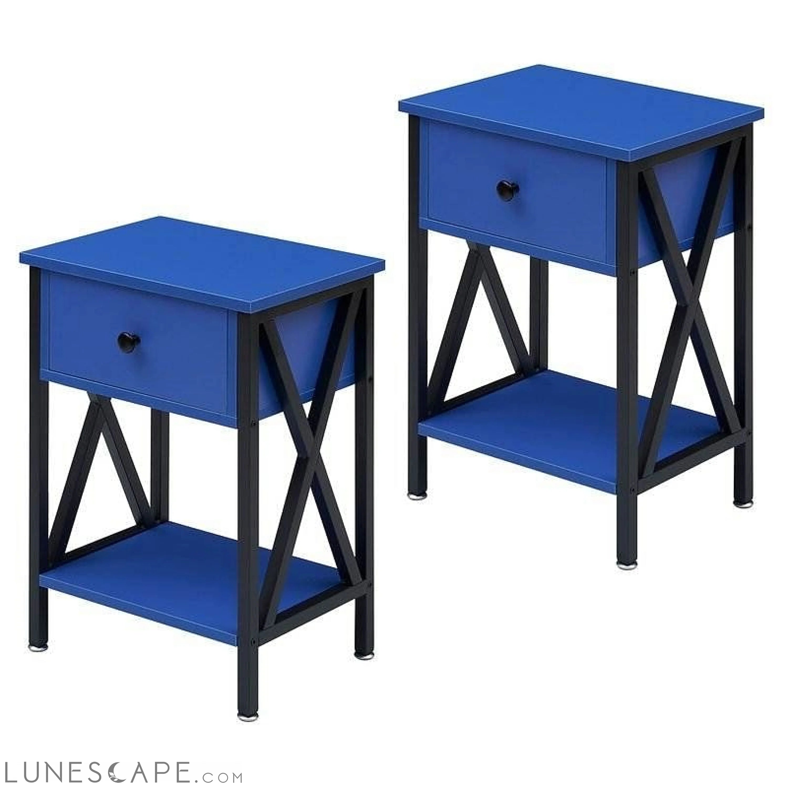 Set of 2 - 1 Drawer Nightstand in Dark Blue and Black LUNESCAPE