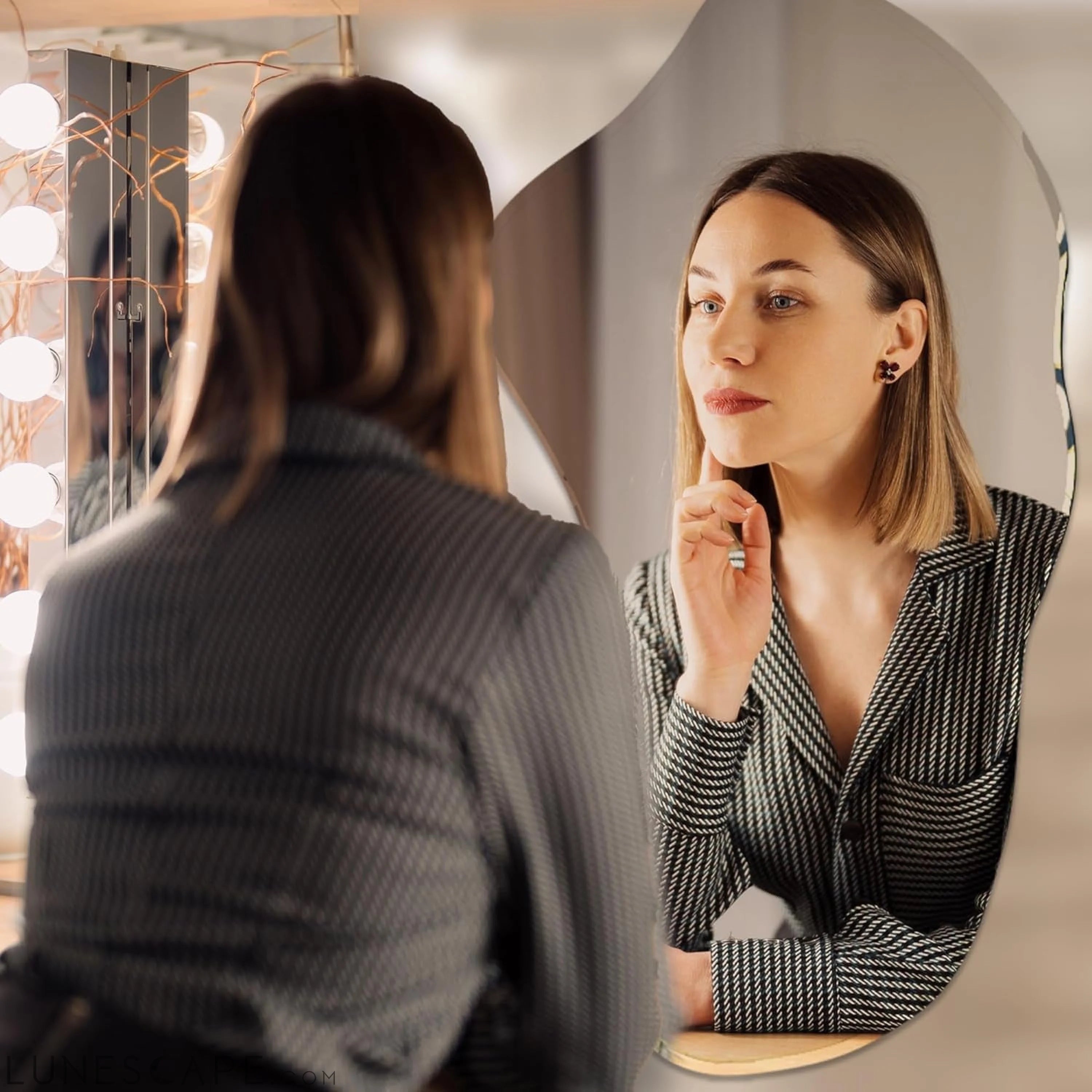 Set of 2 Irregular Wall Mirrors, 31.5 X 17.5, Asymmetrical Curved LUNESCAPE