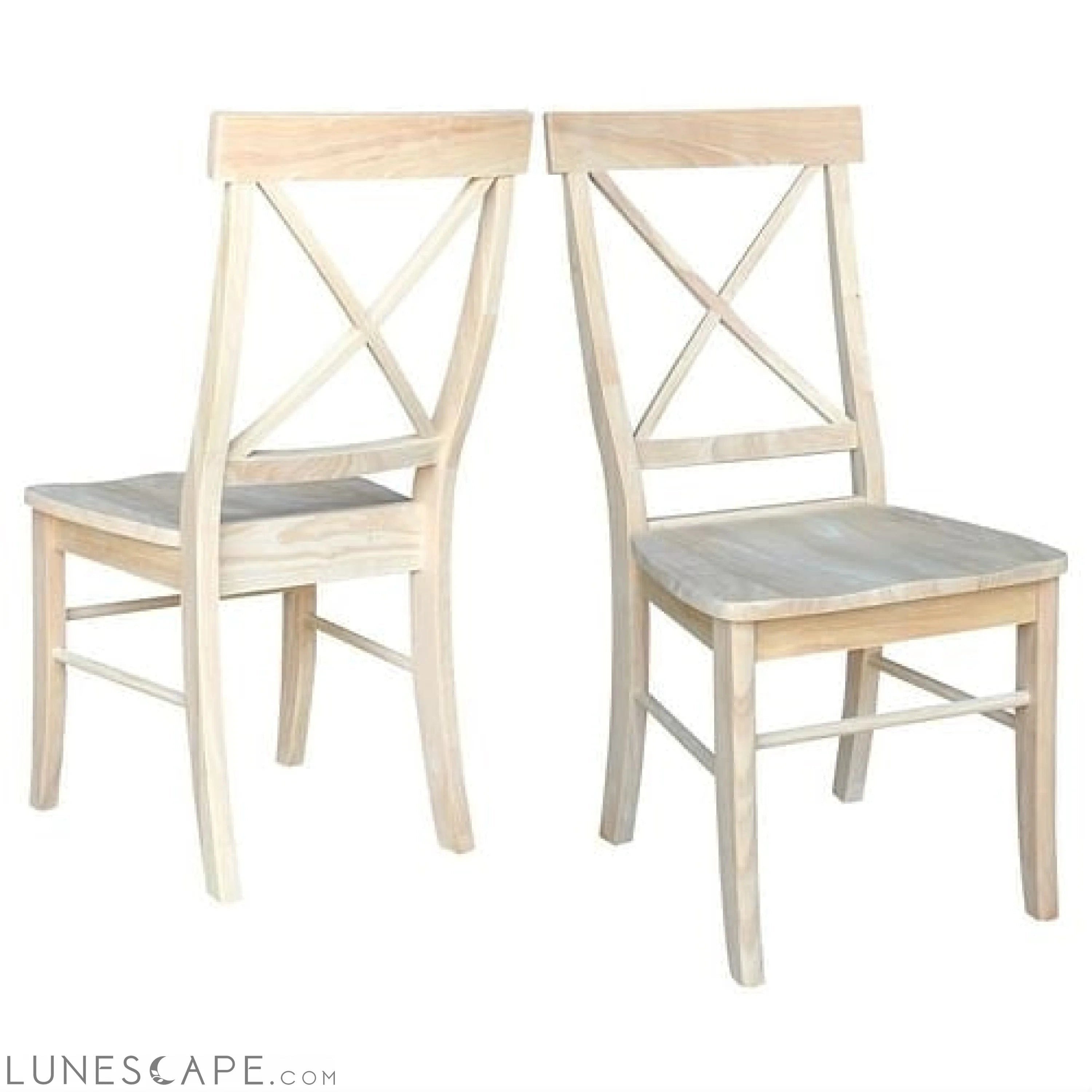 Set of 2 - Unfinished Wood Dining Chairs with X-Back Seat Backrest LUNESCAPE