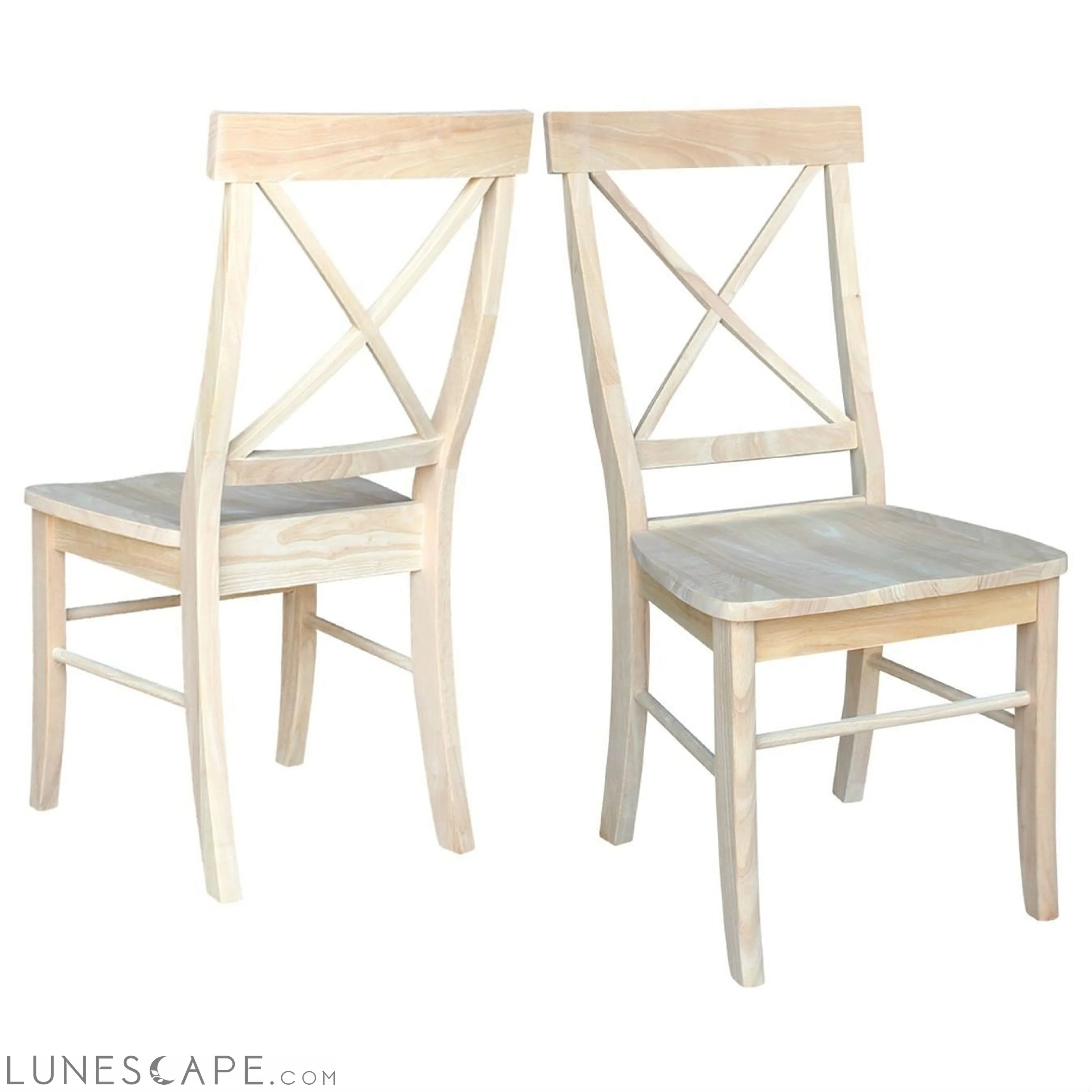 Set of 2 - Unfinished Wood Dining Chairs with X-Back Seat Backrest LUNESCAPE