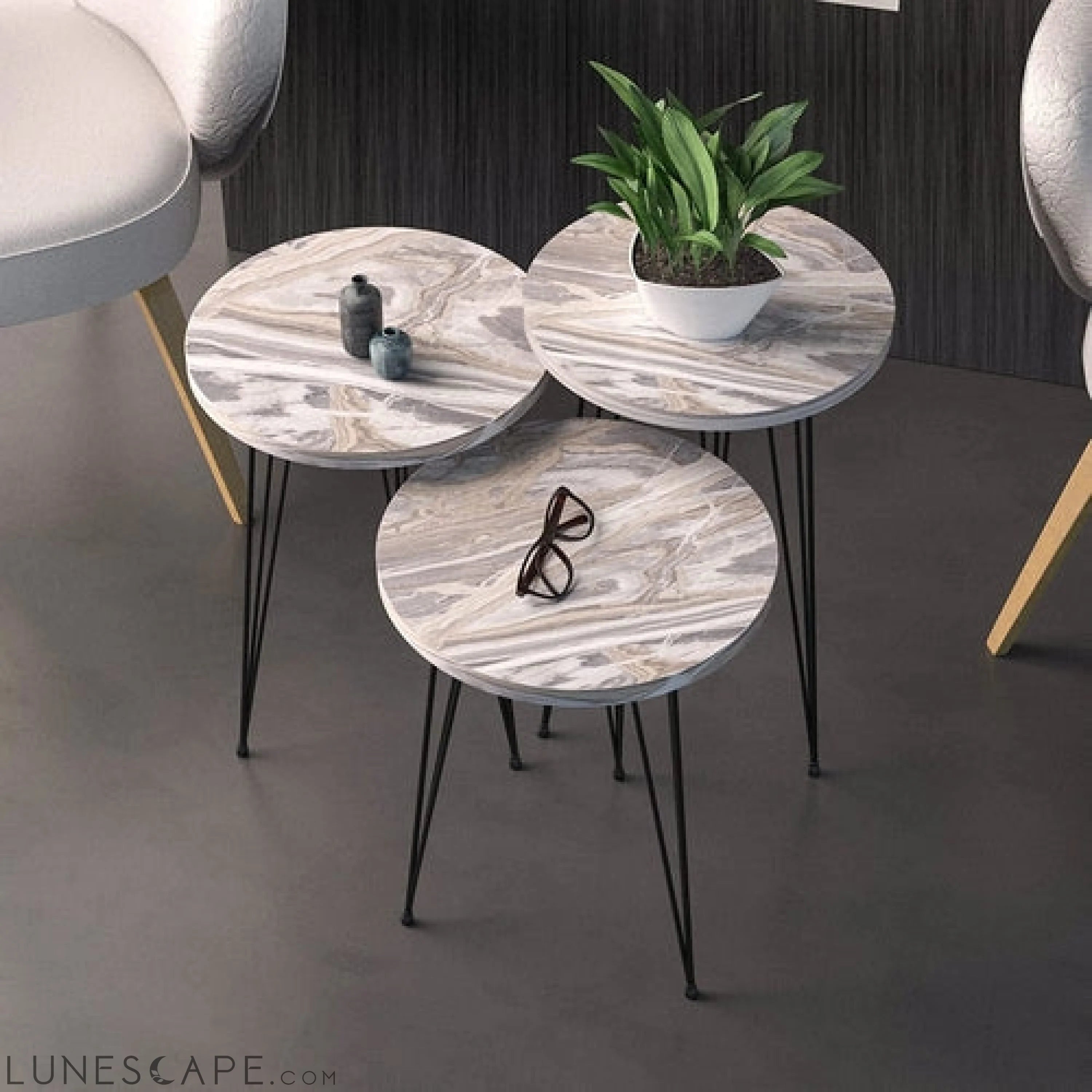 Set of 3 Grey Marble Nesting Tables LUNESCAPE