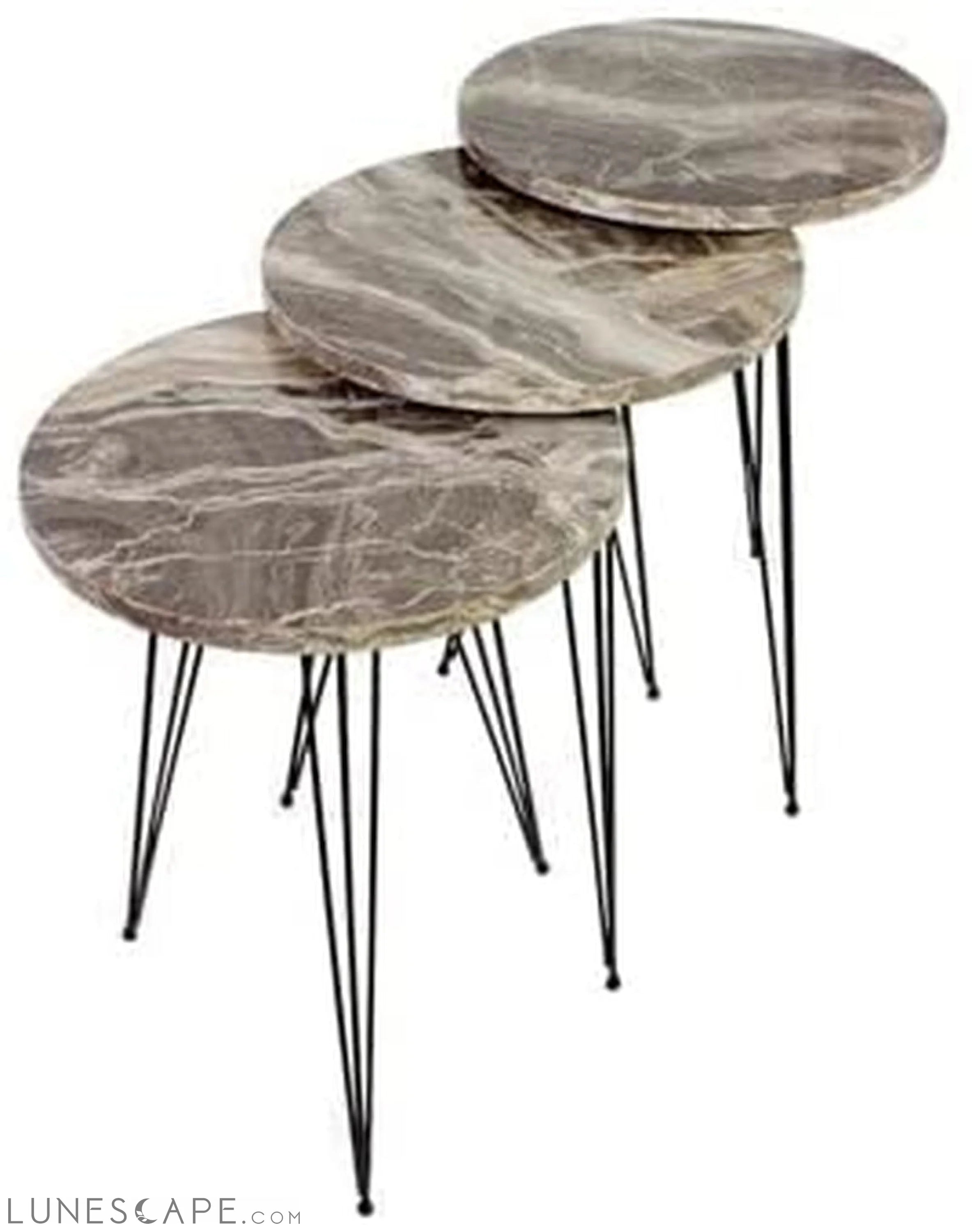 Set of 3 Grey Marble Nesting Tables LUNESCAPE