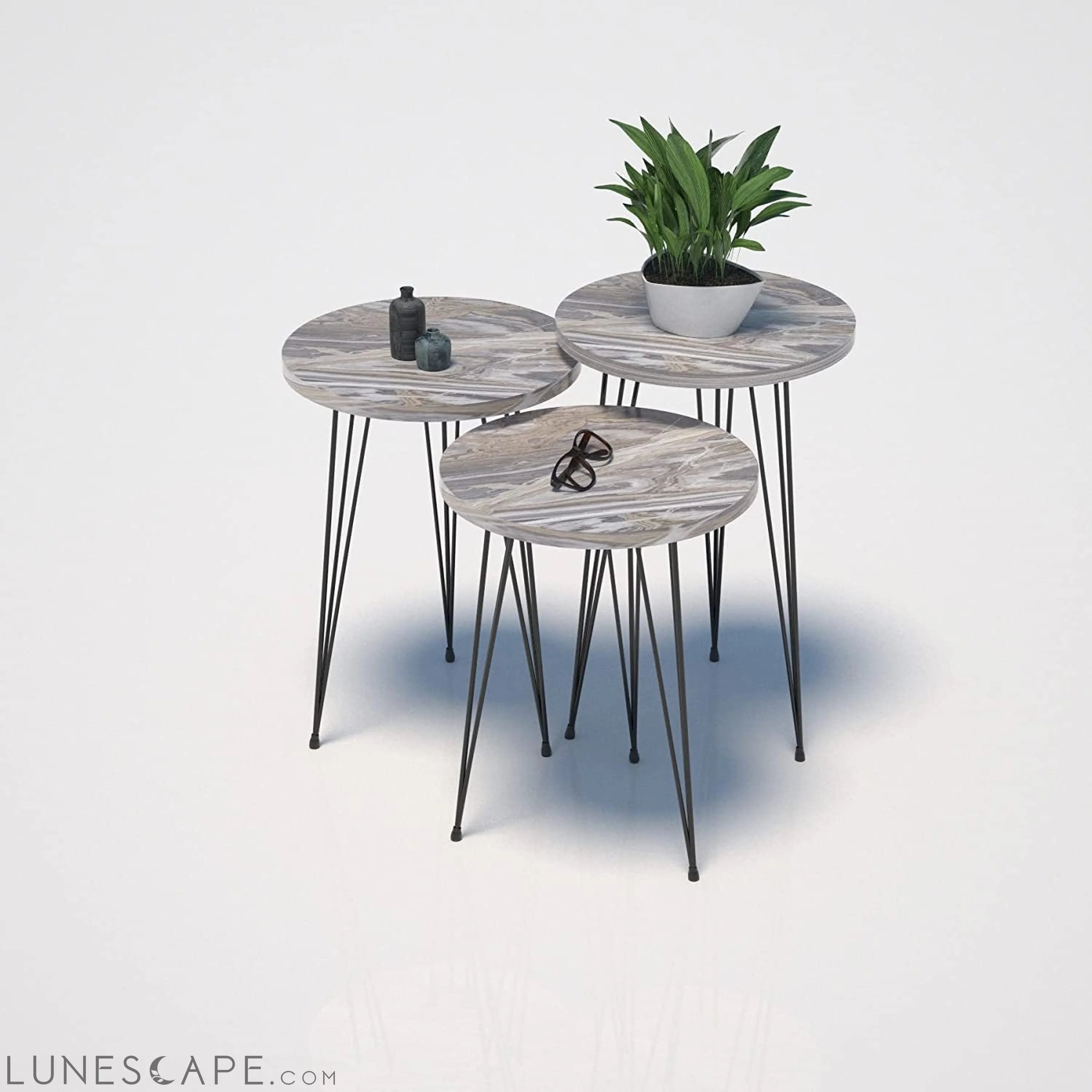 Set of 3 Grey Marble Nesting Tables LUNESCAPE