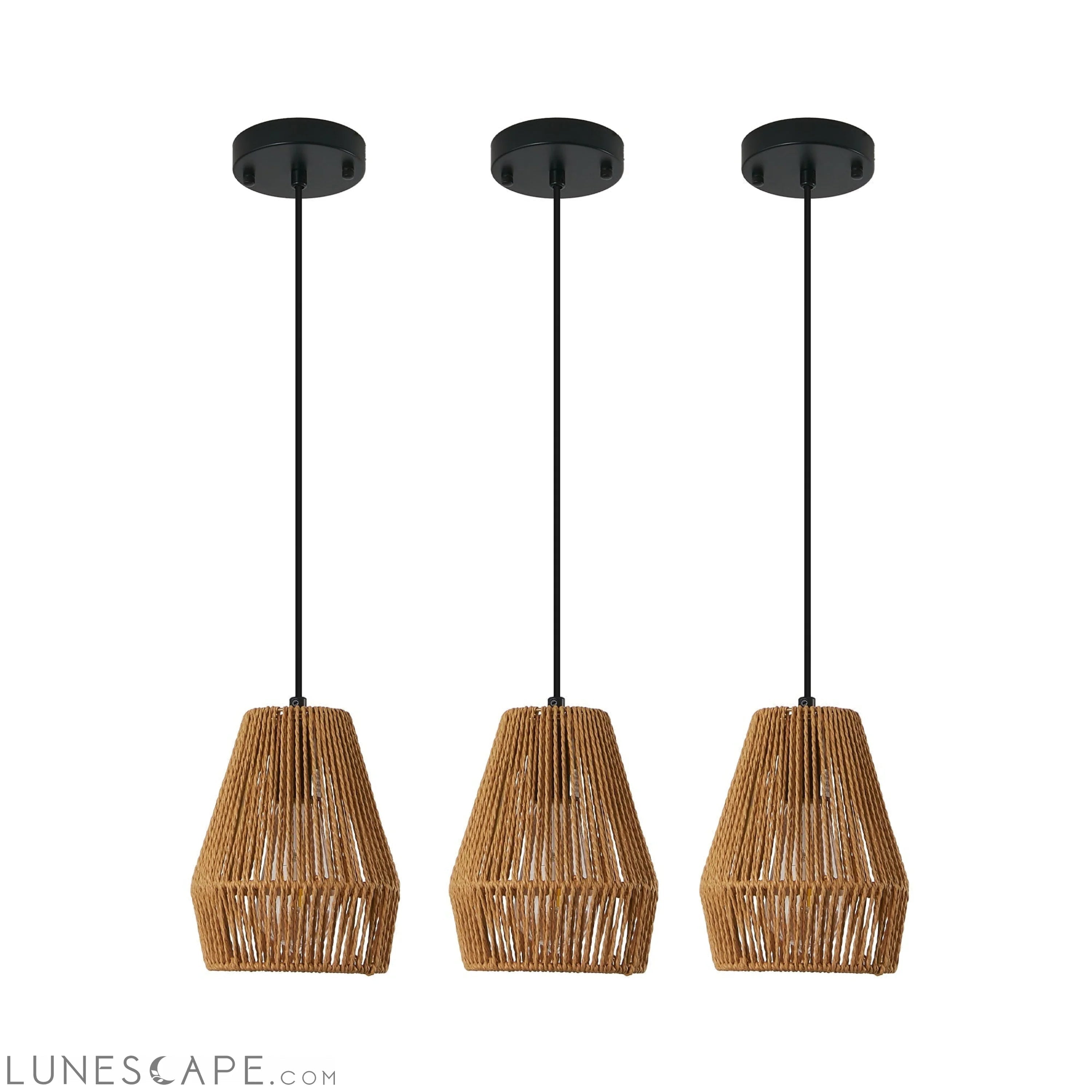 Set of 3 Rustic Hemp Rope Pendant Light, Handcrafted Farmhouse LUNESCAPE