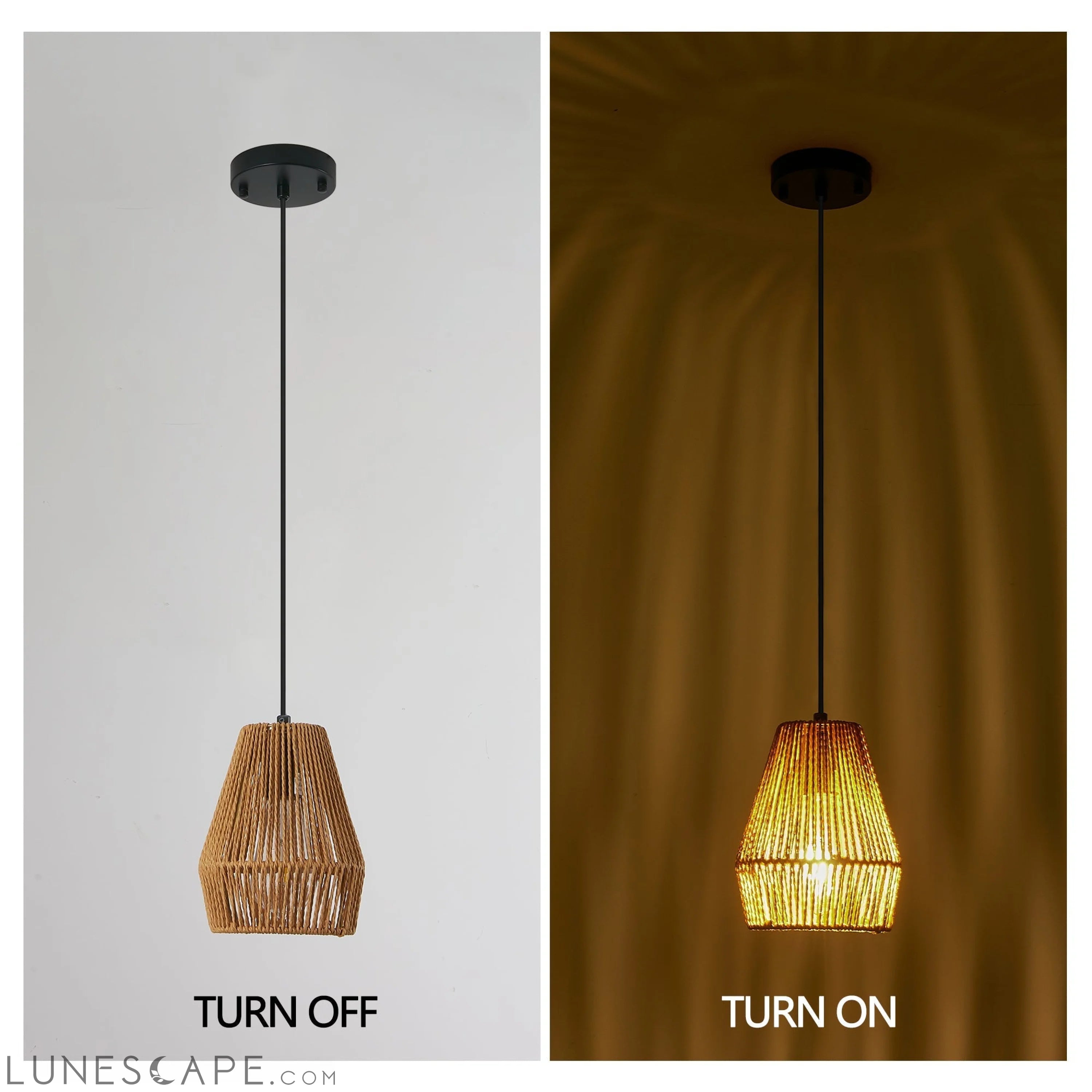Set of 3 Rustic Hemp Rope Pendant Light, Handcrafted Farmhouse LUNESCAPE
