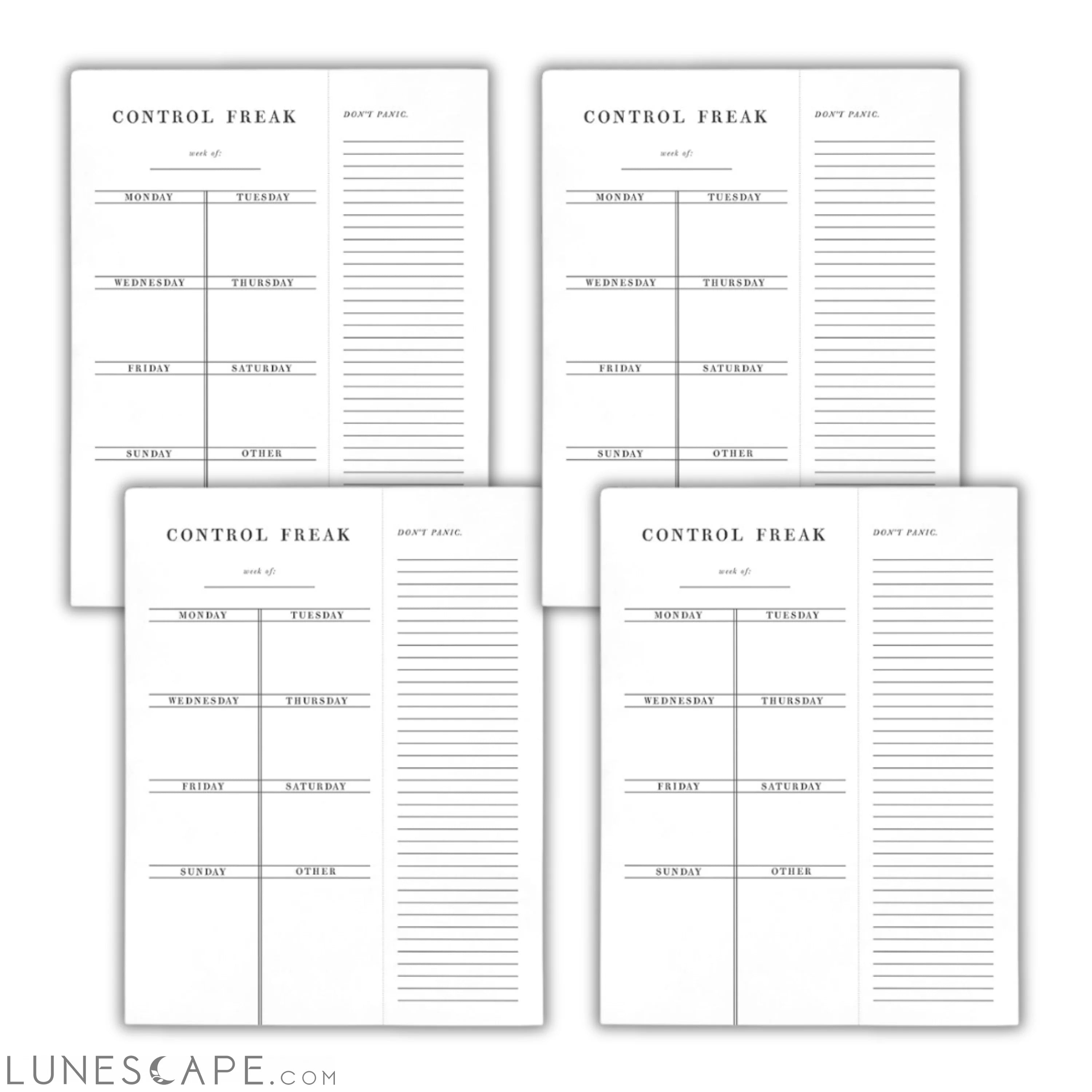 Set of 4 Copy of Control Freak Weekly List Notepad | 8.5" x 11" Desk LUNESCAPE