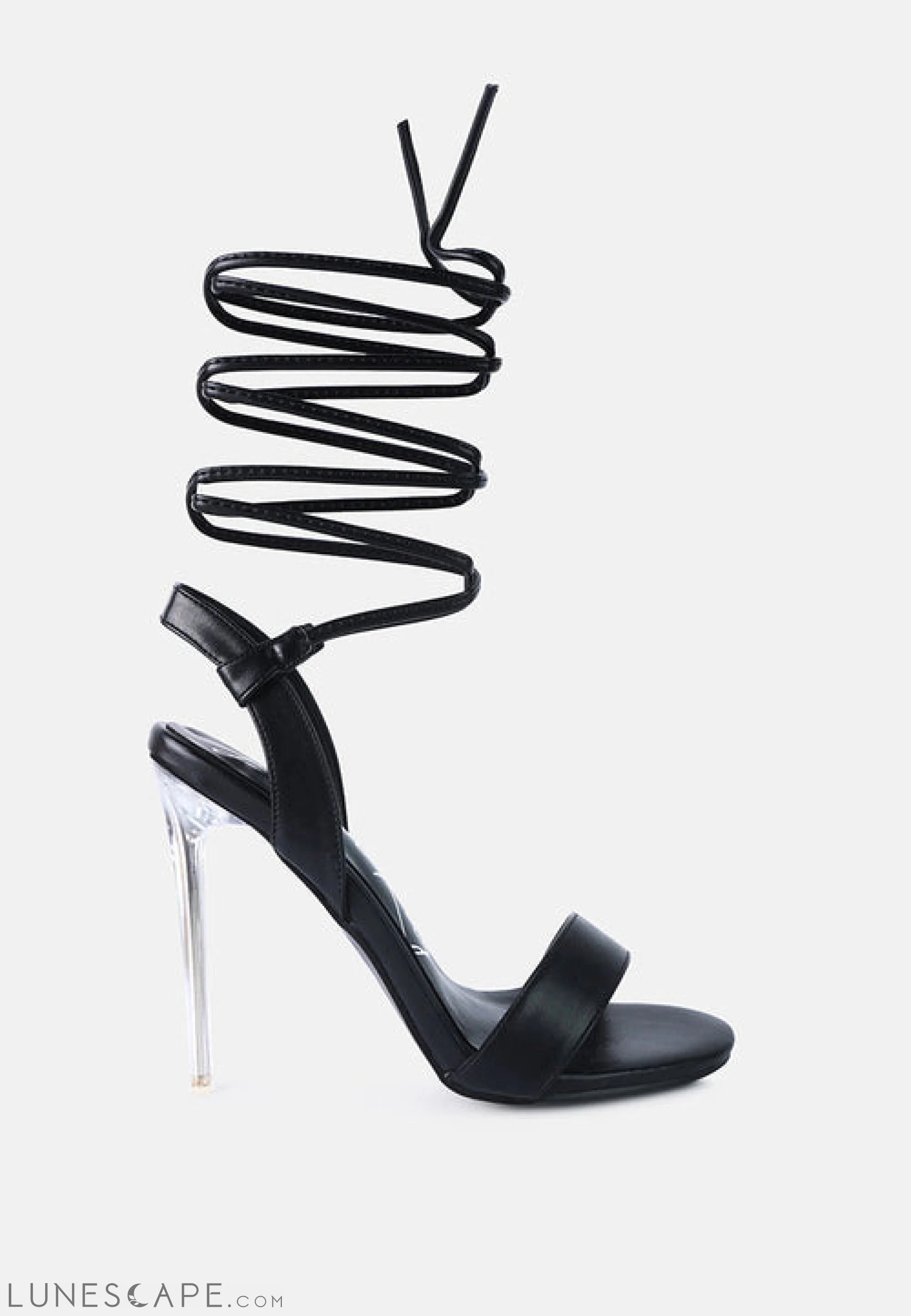 Sheeny Clear Stiletto Lace Up Heels LUNESCAPE