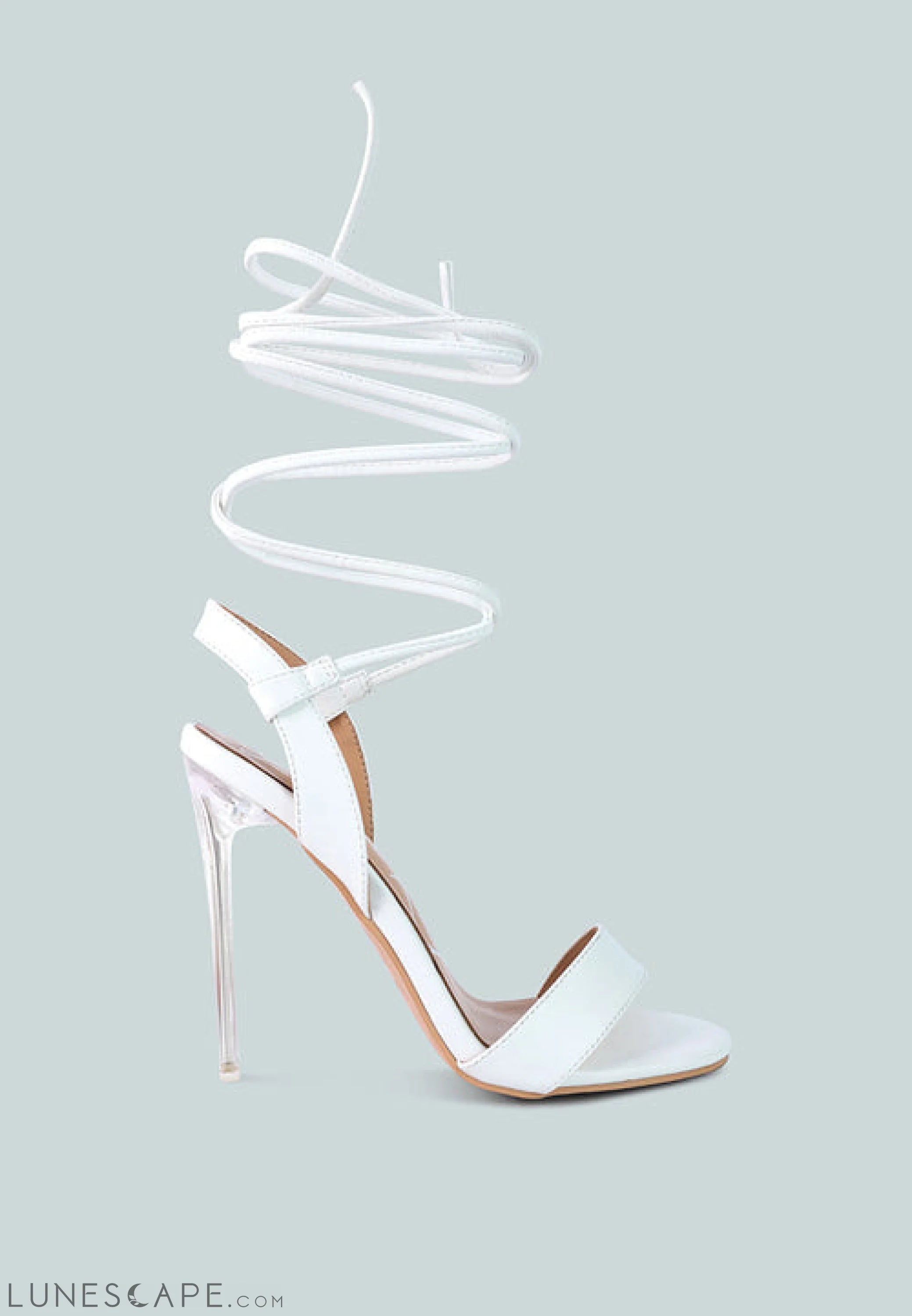 Sheeny Clear Stiletto Lace Up Heels LUNESCAPE