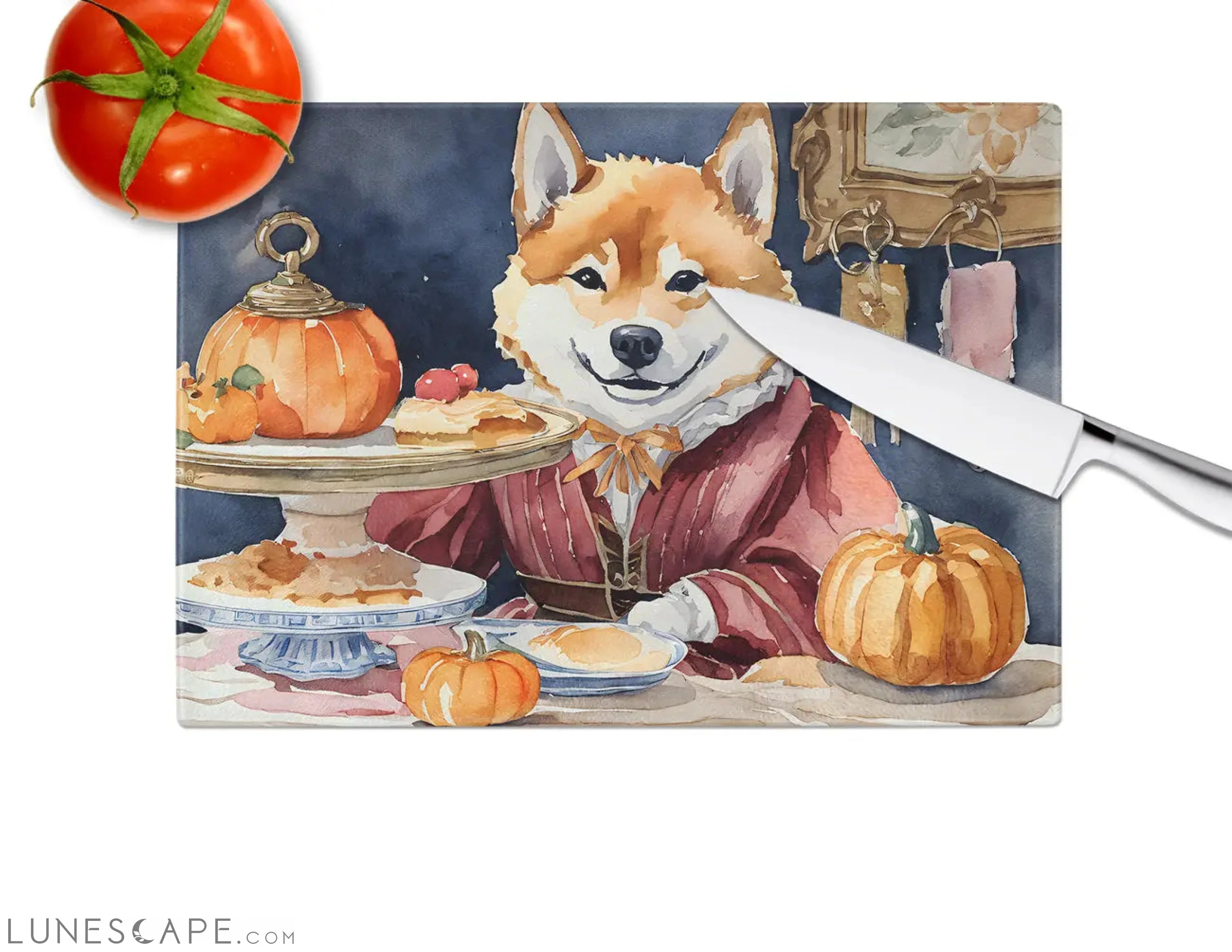Shiba Inu Thanksgiving Fall Kitchen Pumpkins Glass Cutting Board LUNESCAPE