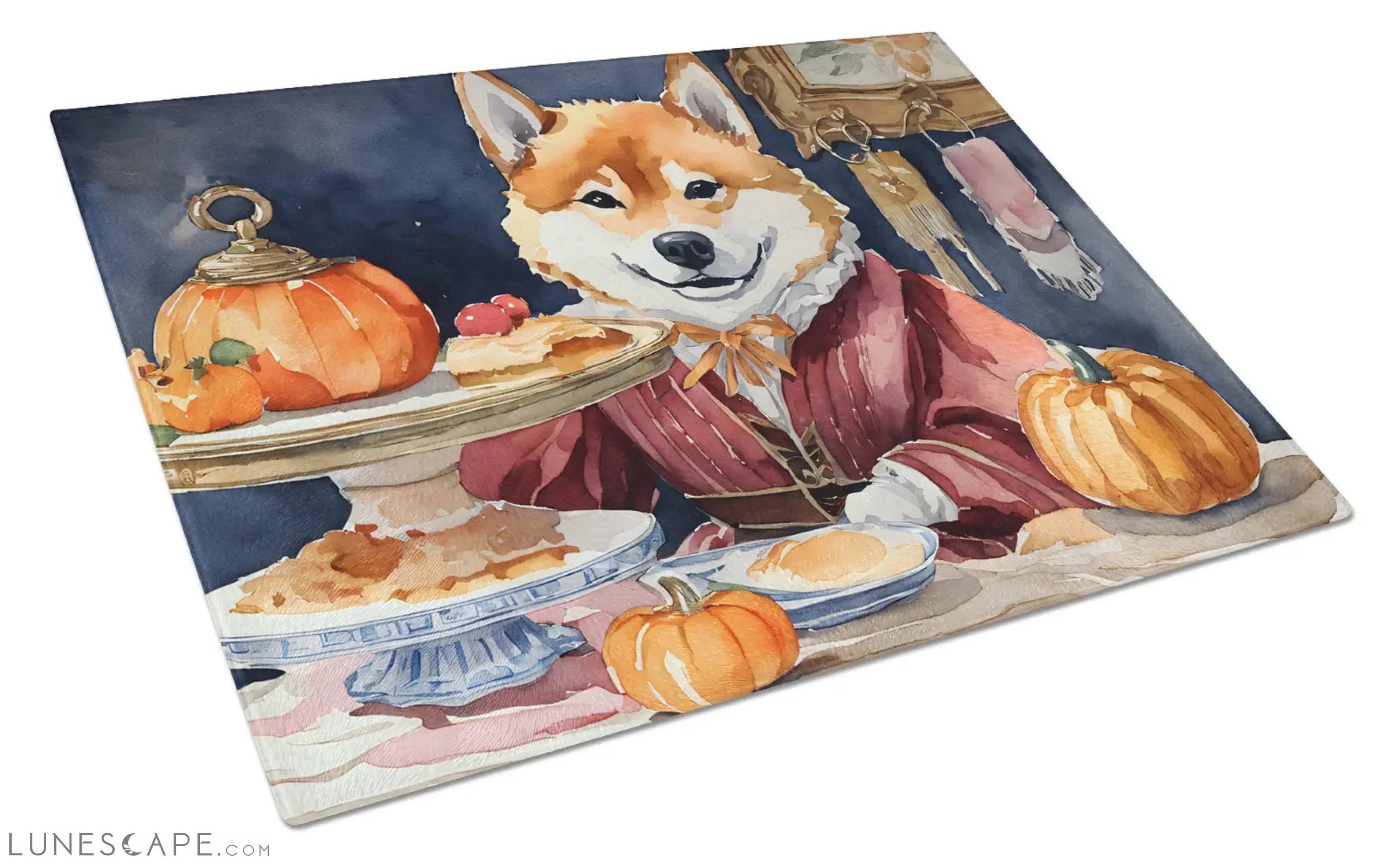 Shiba Inu Thanksgiving Fall Kitchen Pumpkins Glass Cutting Board LUNESCAPE