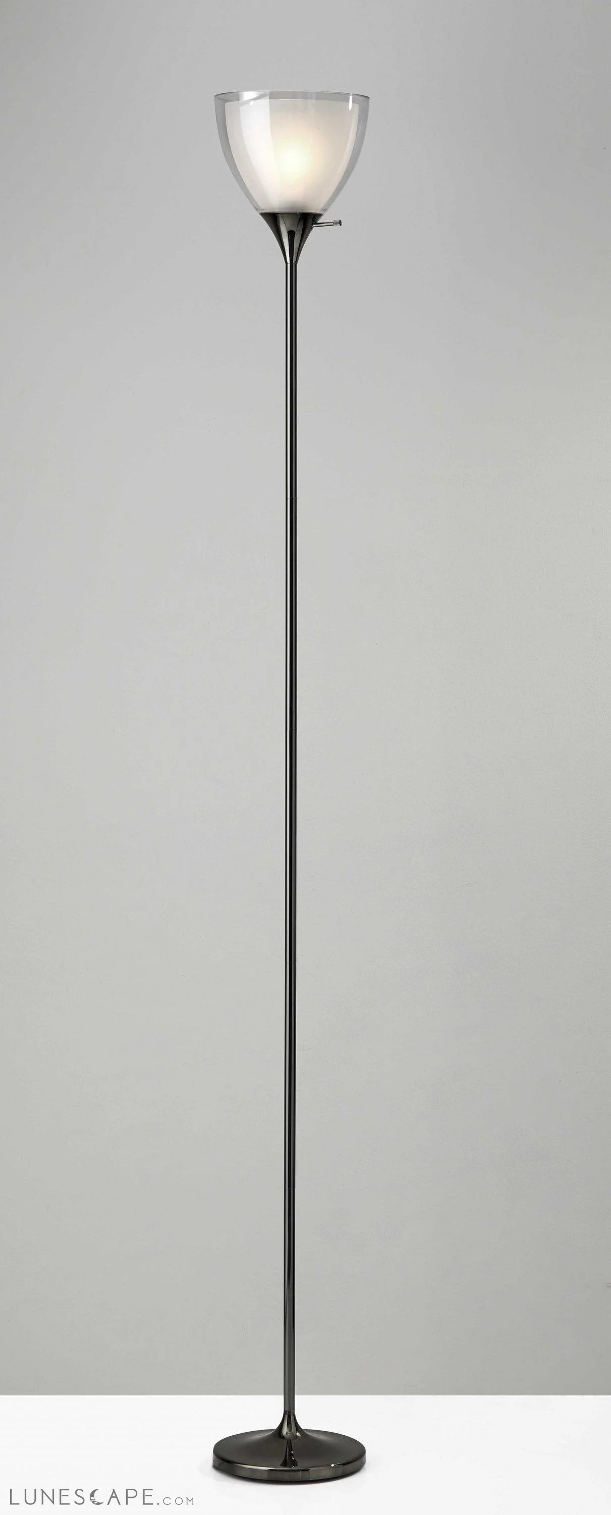 Shiny Black Nickel Finish Metal Torchiere Floor Lamp with Frosted LUNESCAPE