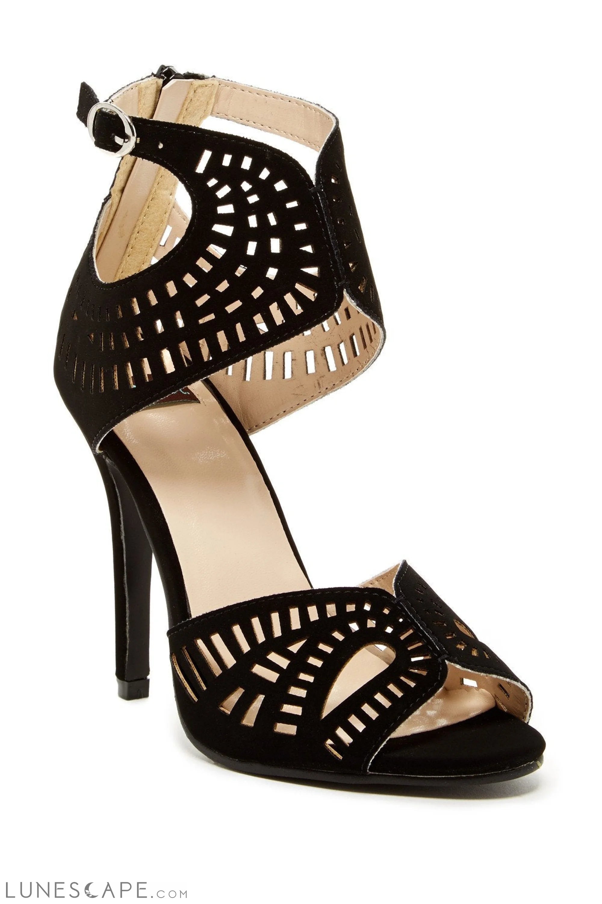 SHION Silver Metallic Cut Out Open Toe High Heel Gladiator Sandal LUNESCAPE